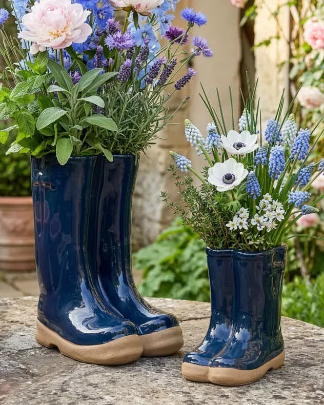 Little & Large Welly Boots Planter Set - Dark Blue product