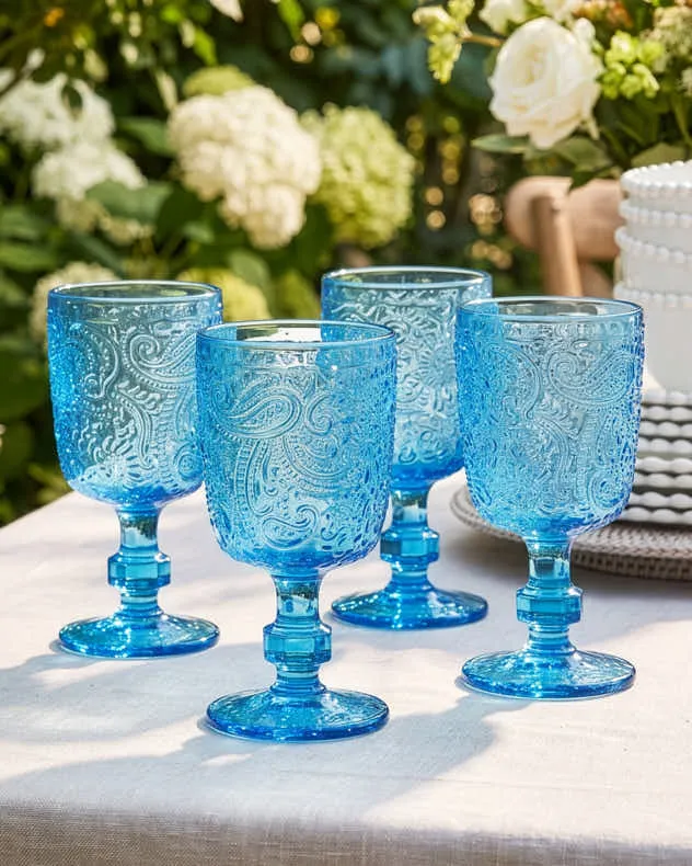 Lugo Paisley Wine Glass - Bright Blue product