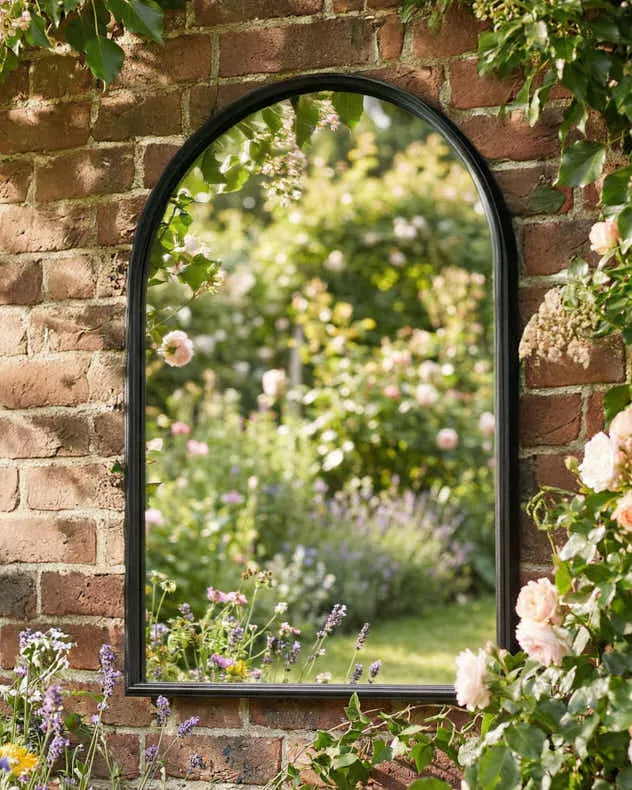 Outdoor Arched Iron Mirror - Black, Iron product