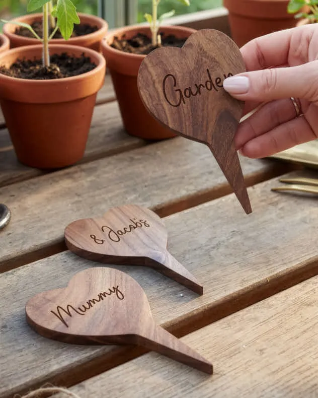 Personalised Wood Heart Plant Markers - Set of 3 product