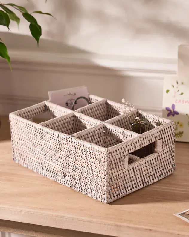 Rattan Six Compartment Storage Caddy - White product