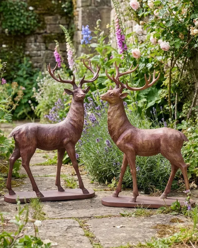 Set of 2 Standing Stag Figurines - Bronze product
