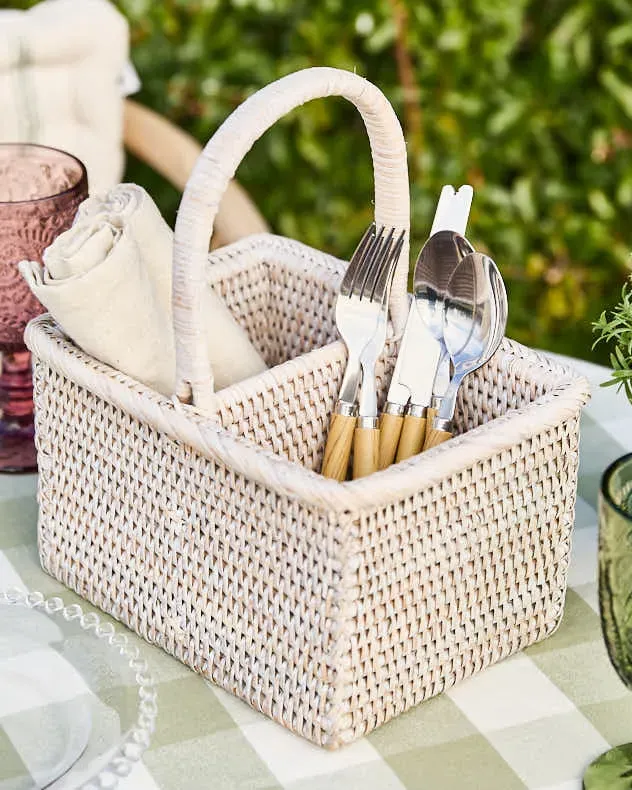 Two Compartment Rattan Storage Basket product