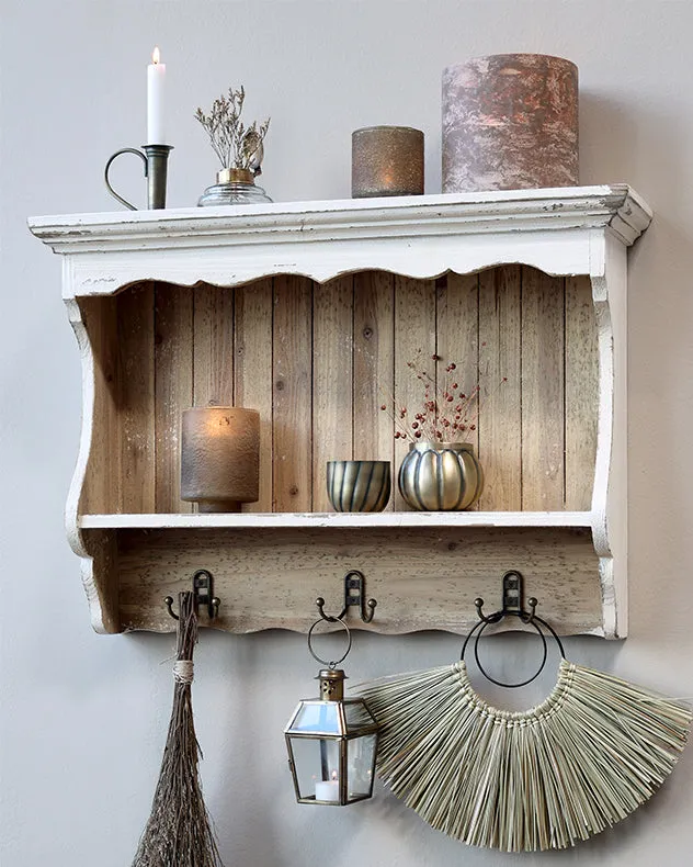 Wall Shelf with Hooks - Aged White product