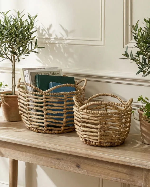 Water Hyacinth Open Weave Scalloped Basket product