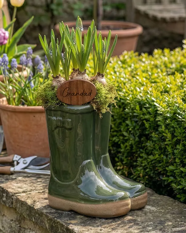 Welly Boot Planter with Personalised Marker - Dark Green product