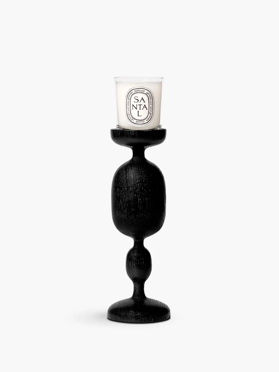 Black Baluster Candle Holder - Black, Oak image