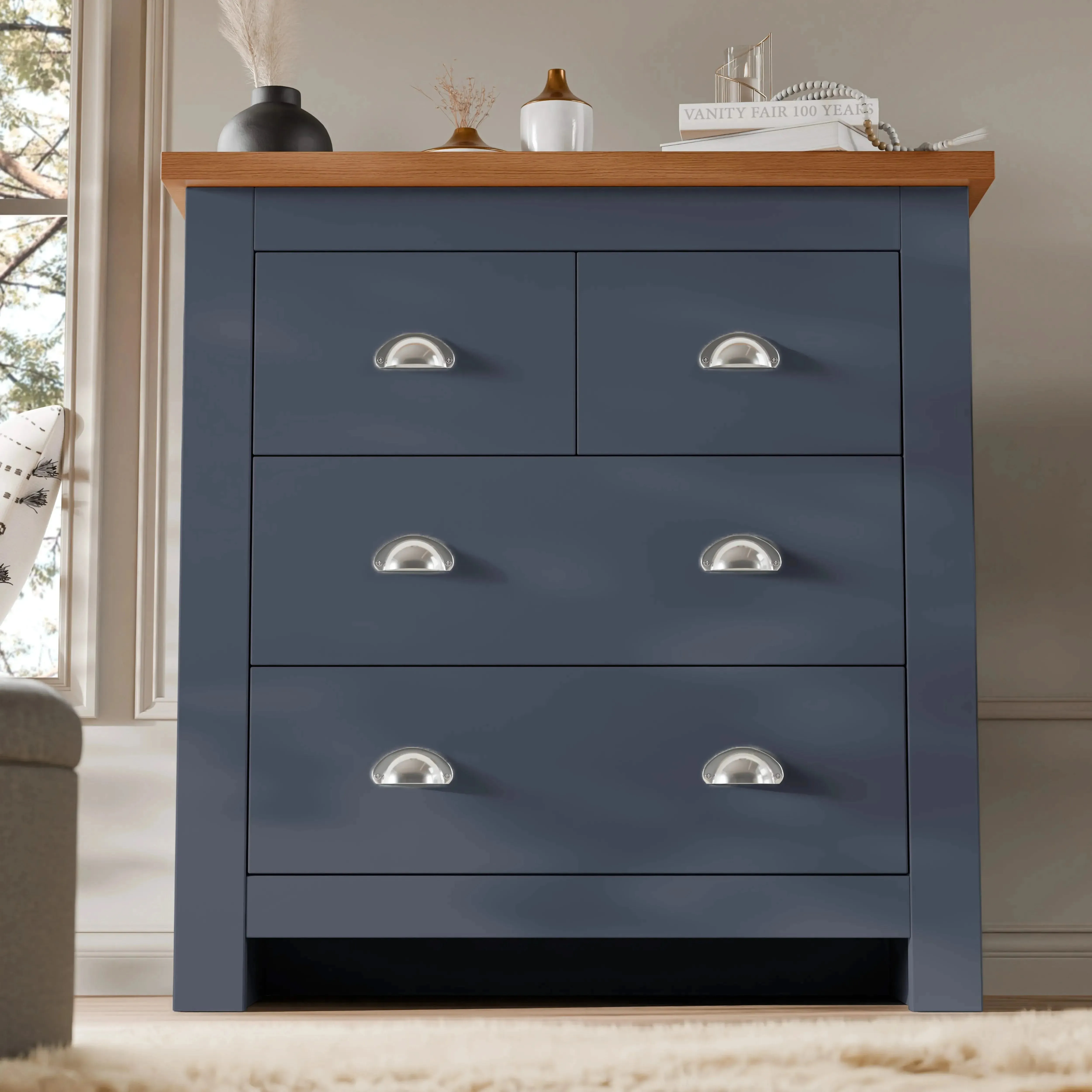 3-Drawer Chest of Drawers Shaker Style - Blue, Oak Top alternate view