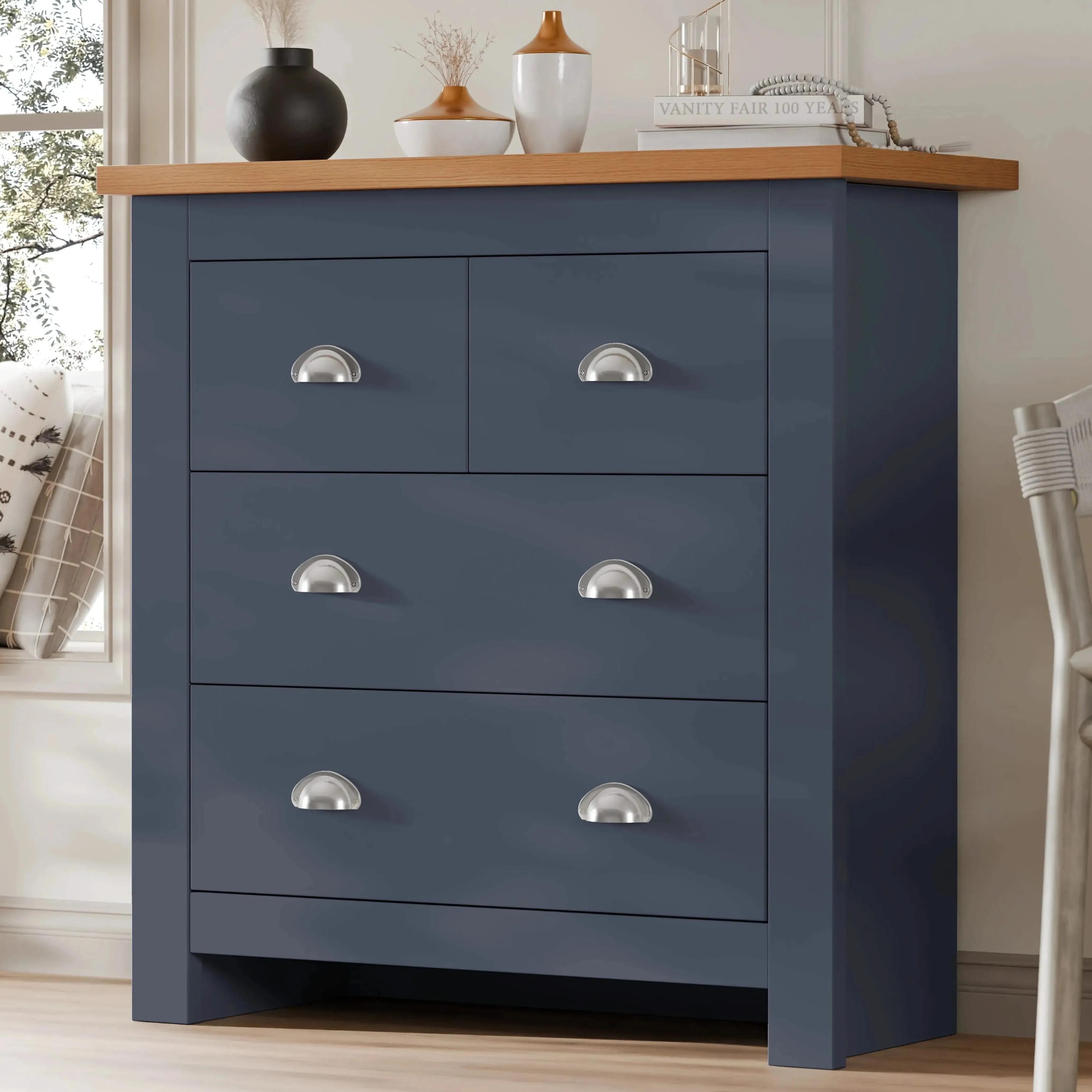 3-Drawer Chest of Drawers Shaker Style - Blue, Oak Top product