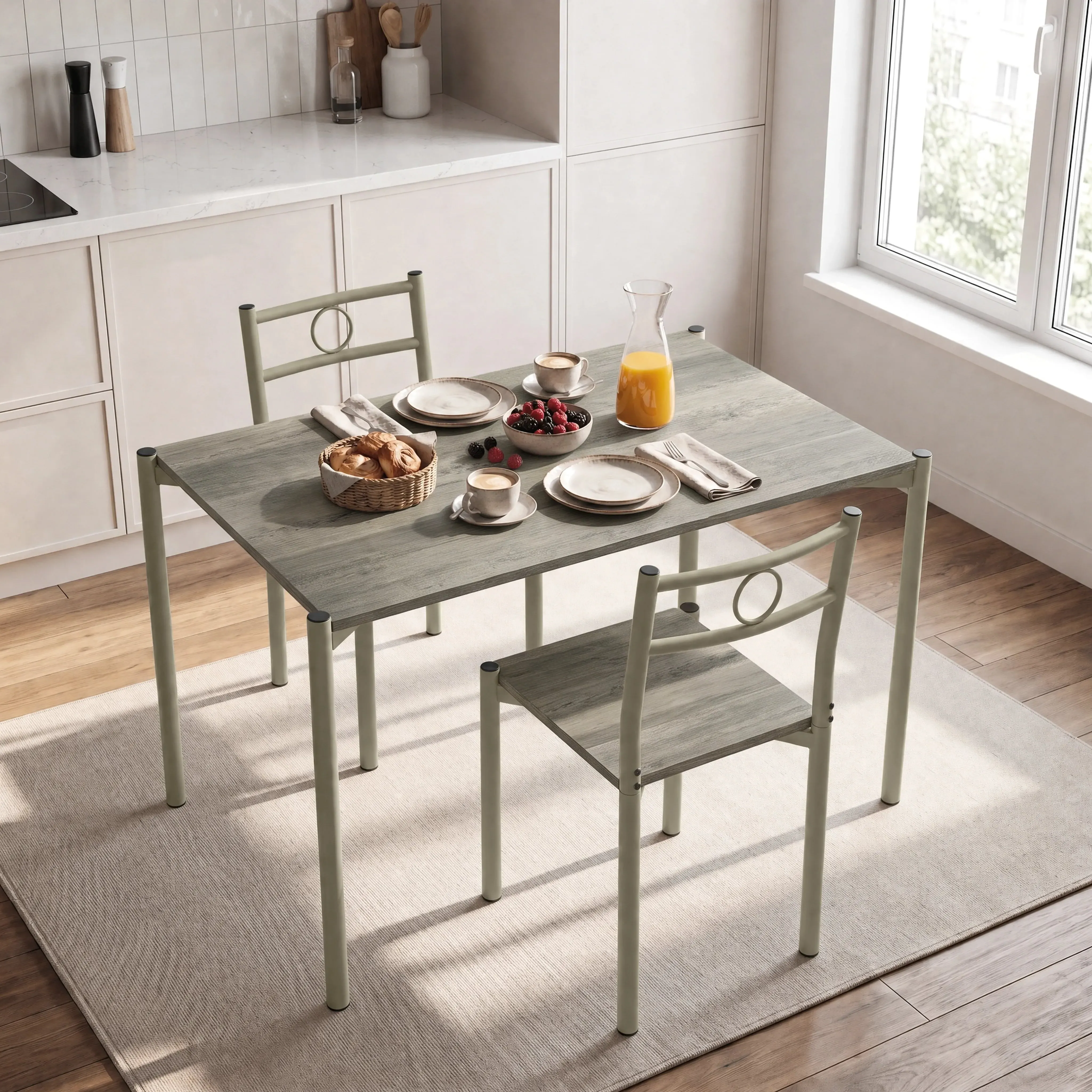 3-Piece Dining Table and Chairs Set - Grey, Wood alternate view