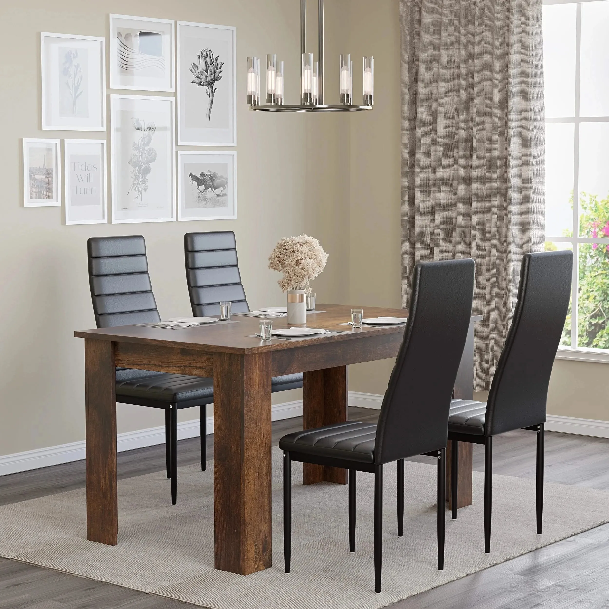 4-Seater Dining Table and Chairs Set - Rustic, Engineered Wood alternate view