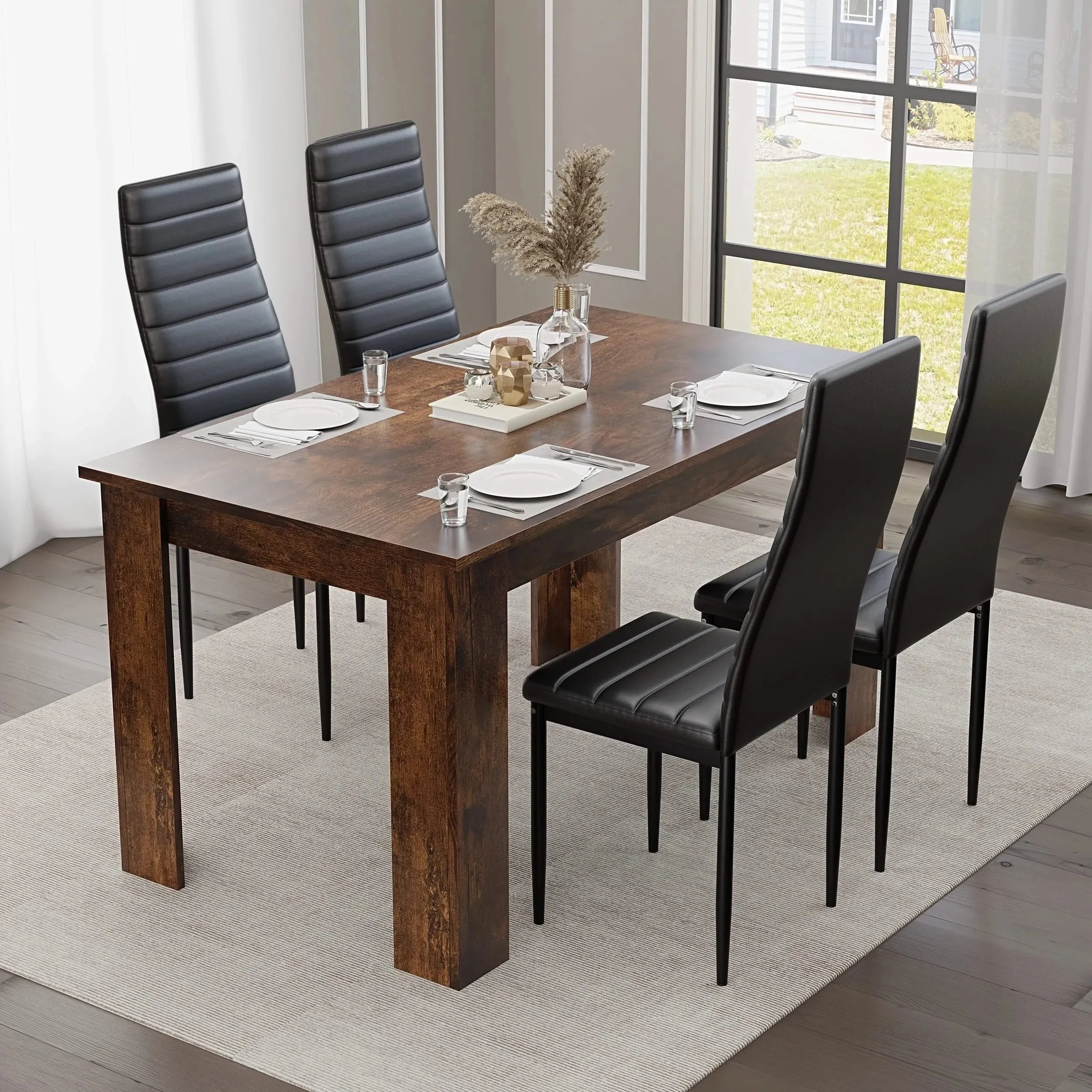 4-Seater Dining Table and Chairs Set - Rustic, Engineered Wood product