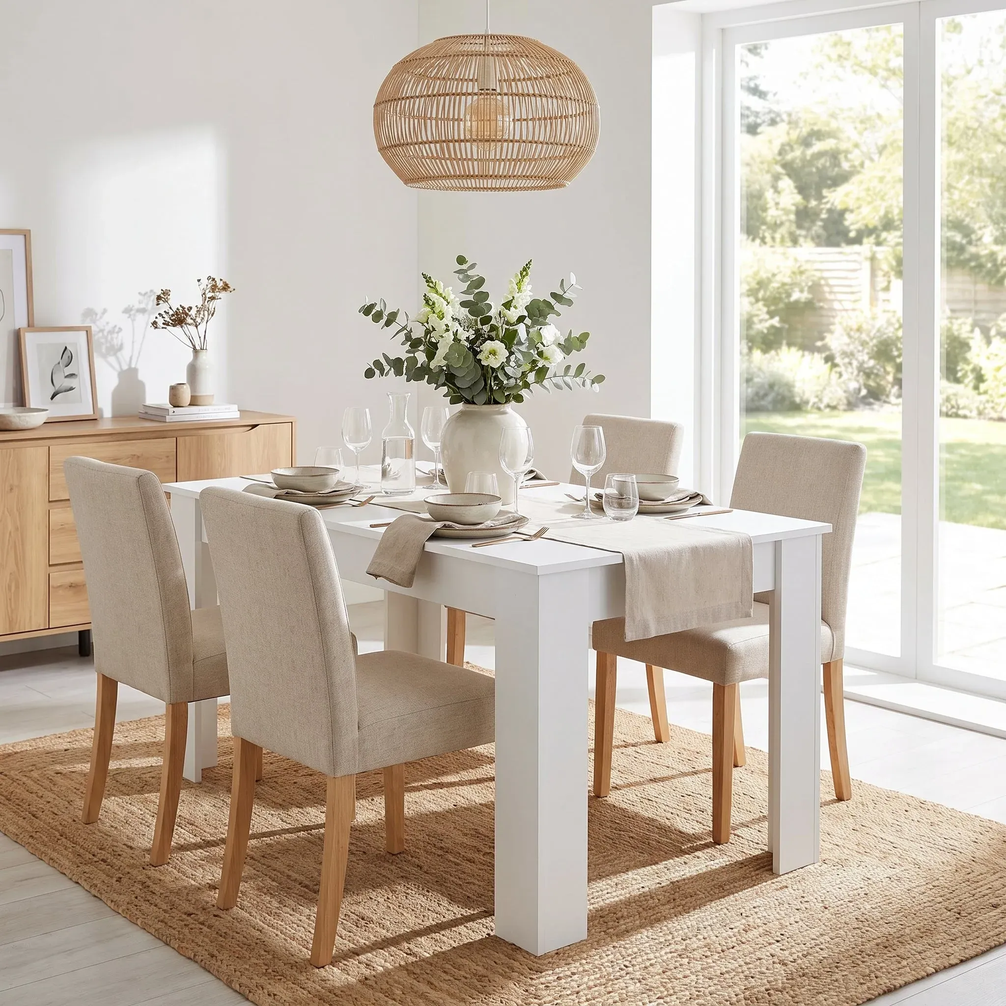 4-Seater Rectangular Dining Table - White, Engineered Wood alternate view