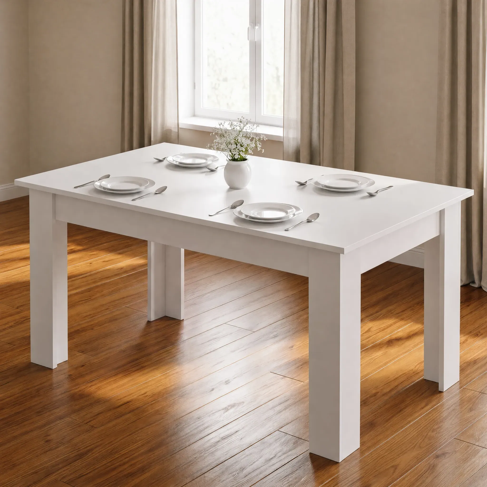 4-Seater Rectangular Dining Table - White, Engineered Wood product