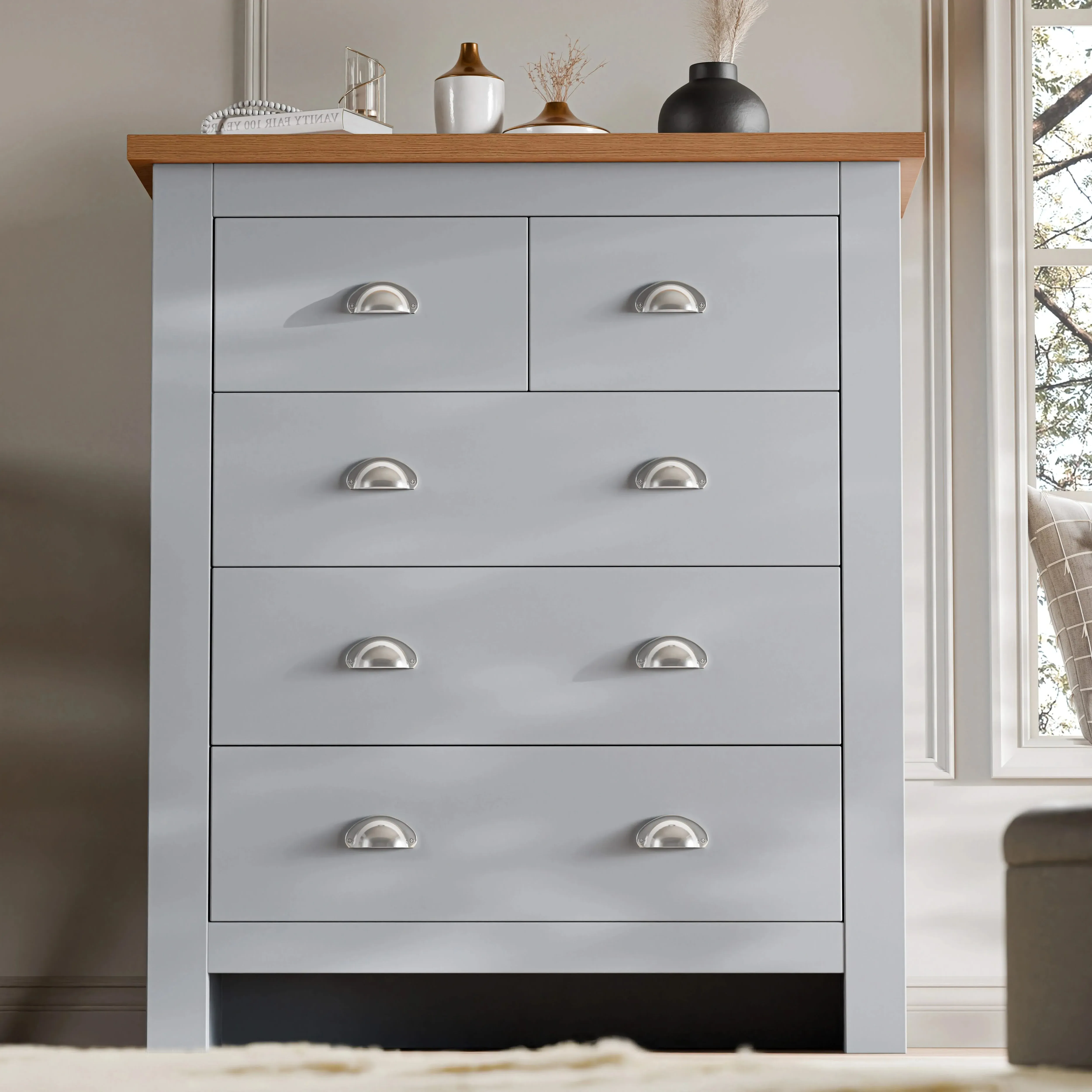 5 Drawer Chest of Drawers Shaker Style - Grey, Particle Board product