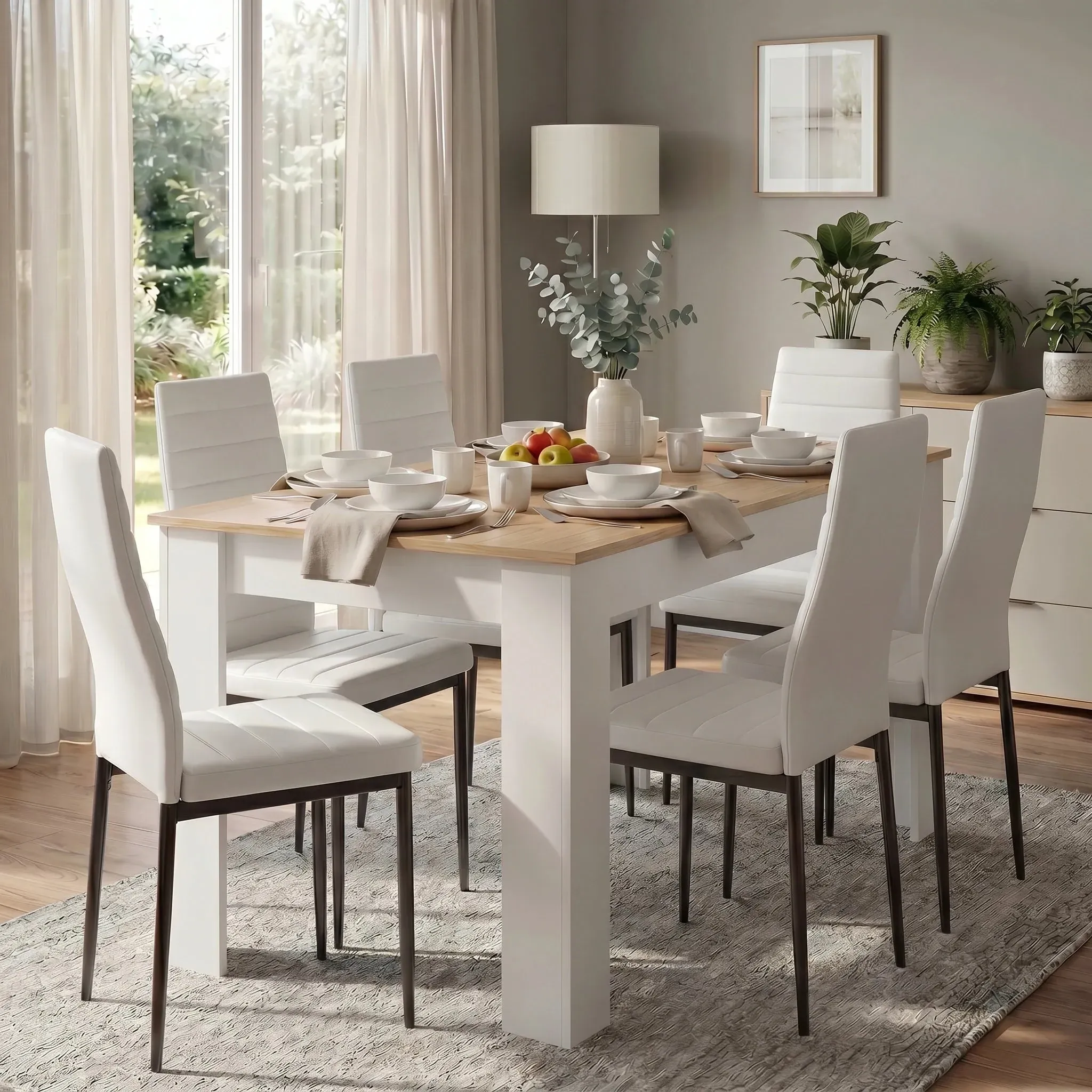 6-Seater Dining Table and Chairs Set - White, Pine alternate view