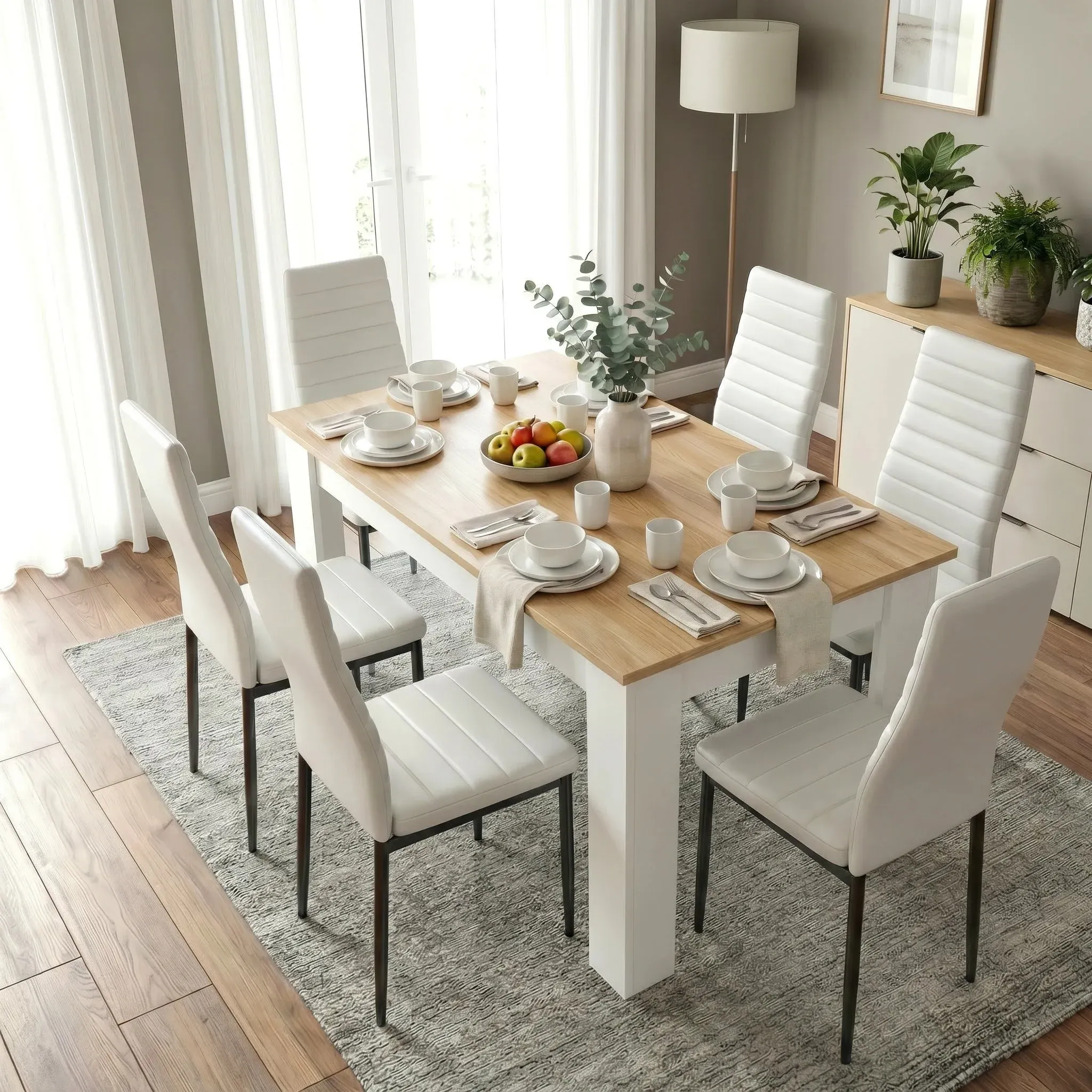 6-Seater Dining Table and Chairs Set - White, Pine product