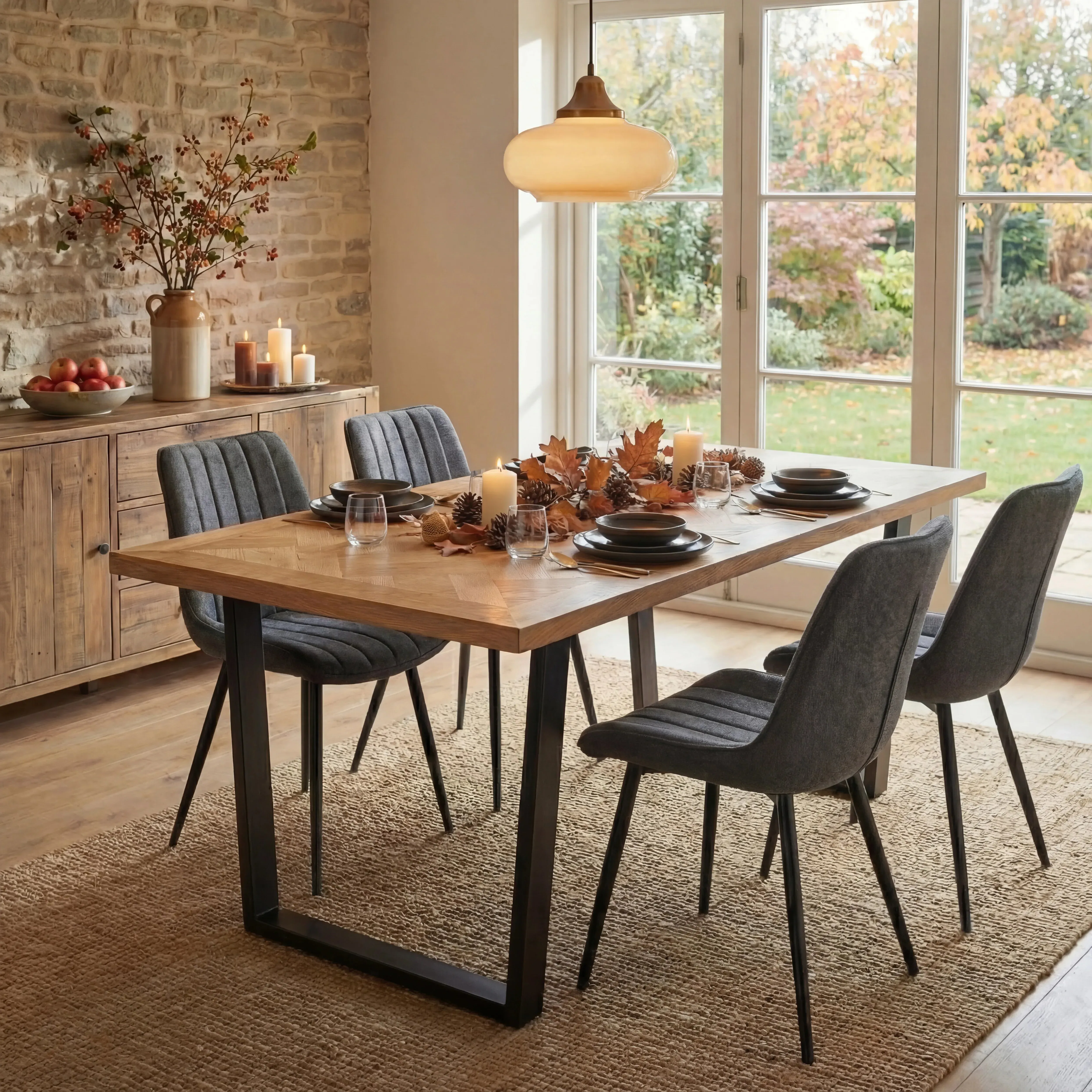 Aldridge 4-Seater Dining Table and Chairs Set - Grey alternate view