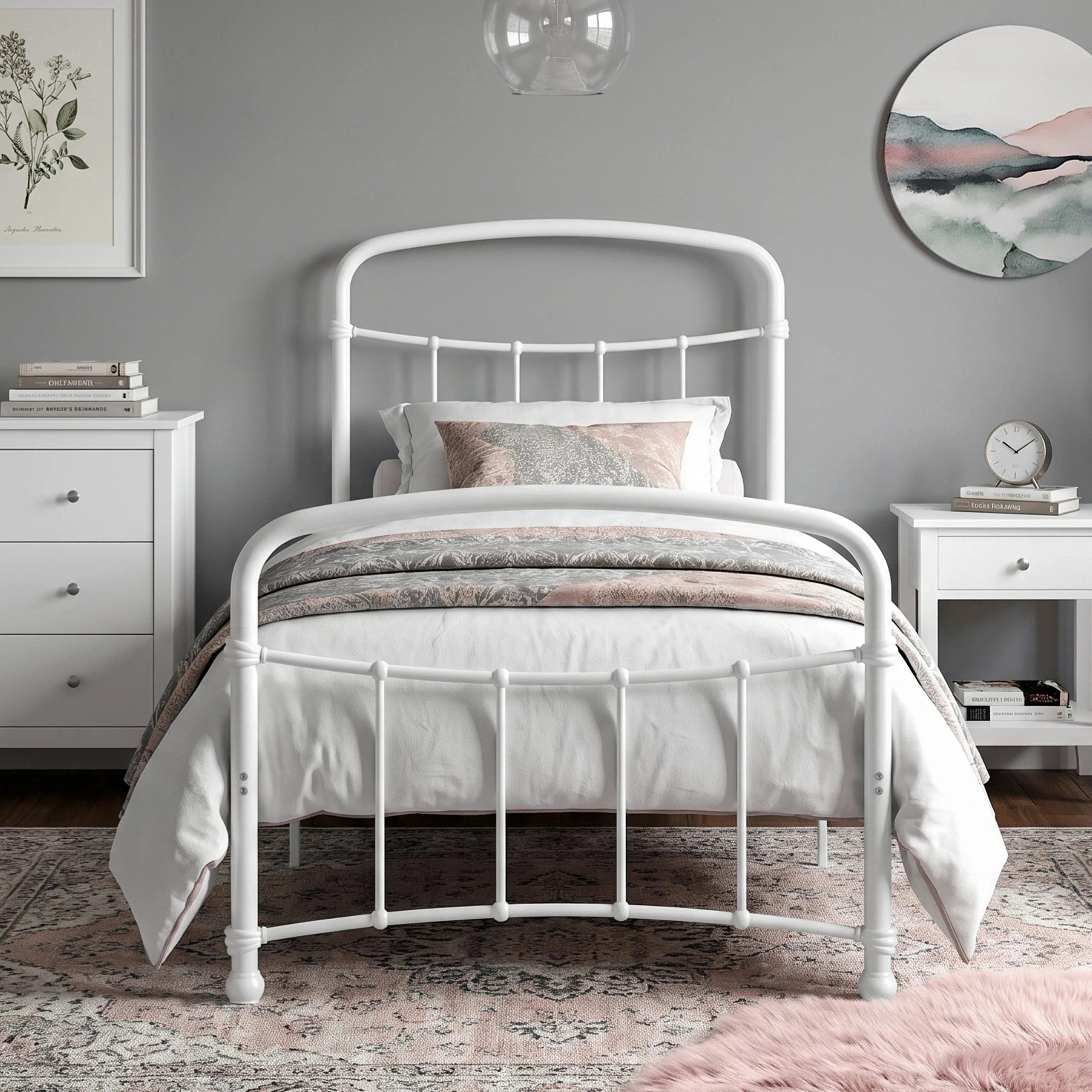 Arcforge Single Metal Bed Frame with Curved Headboard - White alternate view