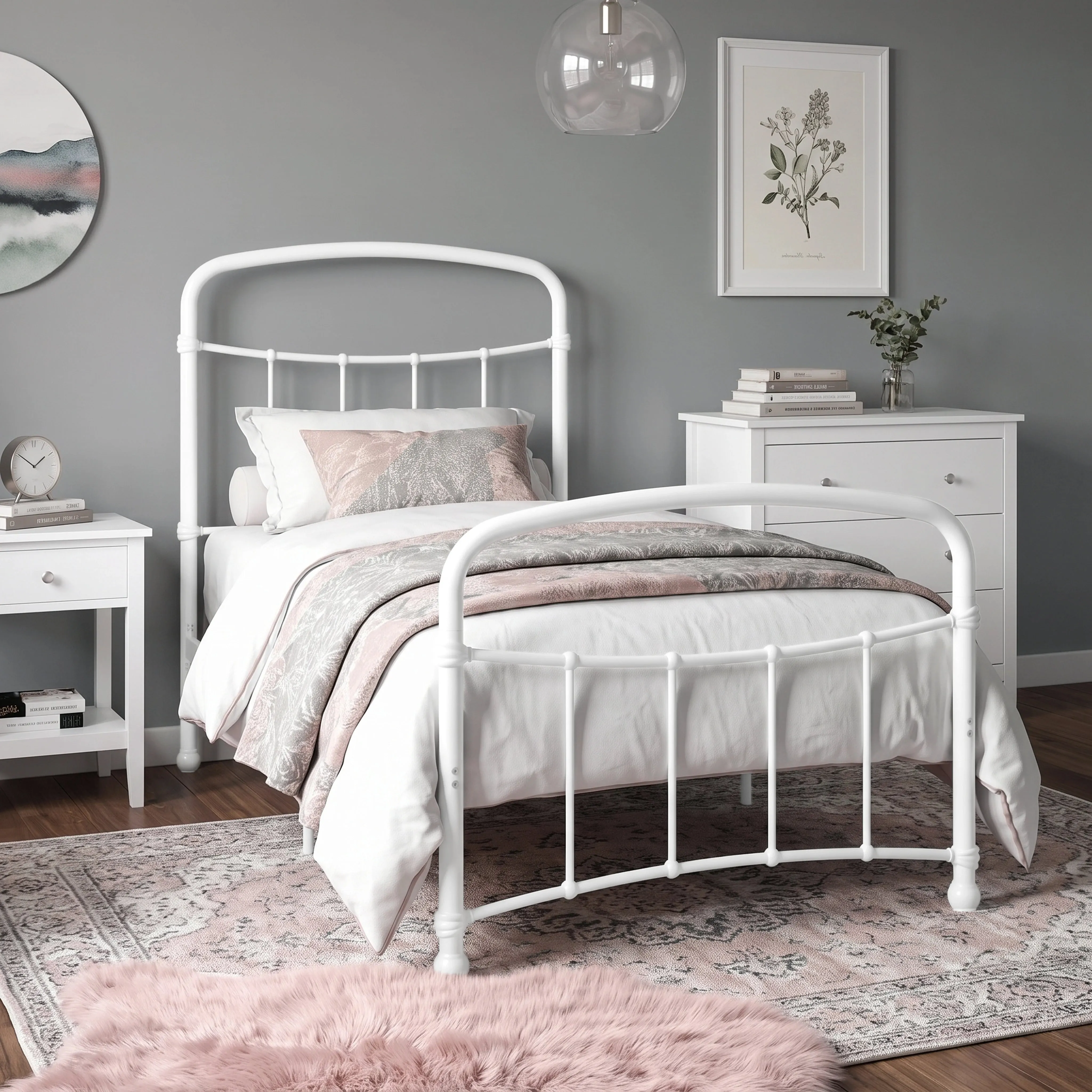 Arcforge Single Metal Bed Frame with Curved Headboard - White product