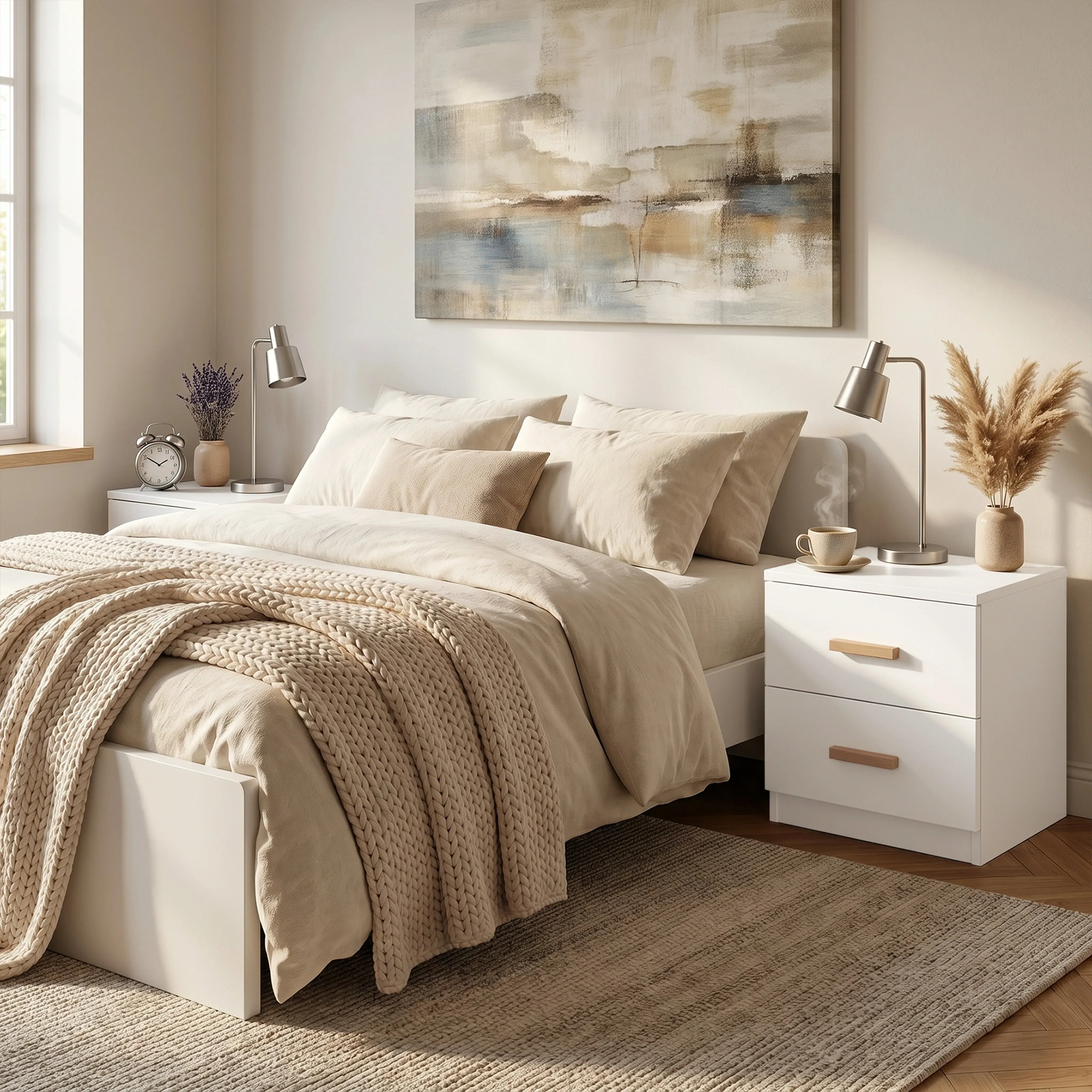 Blythe 2 Drawer Bedside Table - White, Engineered Wood alternate view