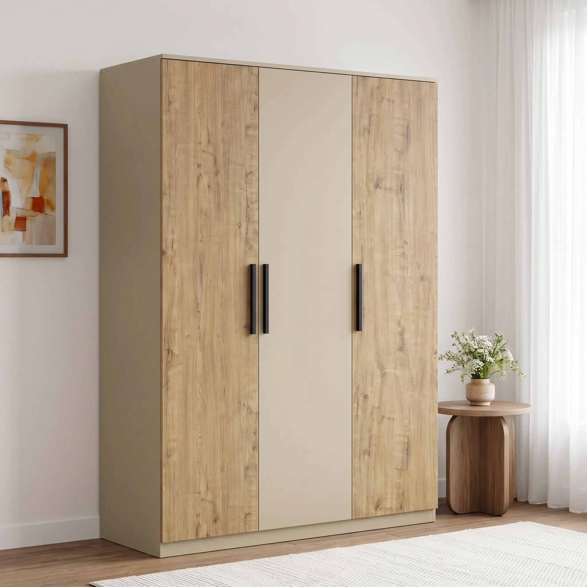 Blythe 3-Door Wardrobe with Hanging Rail - Oak & Cashmere product