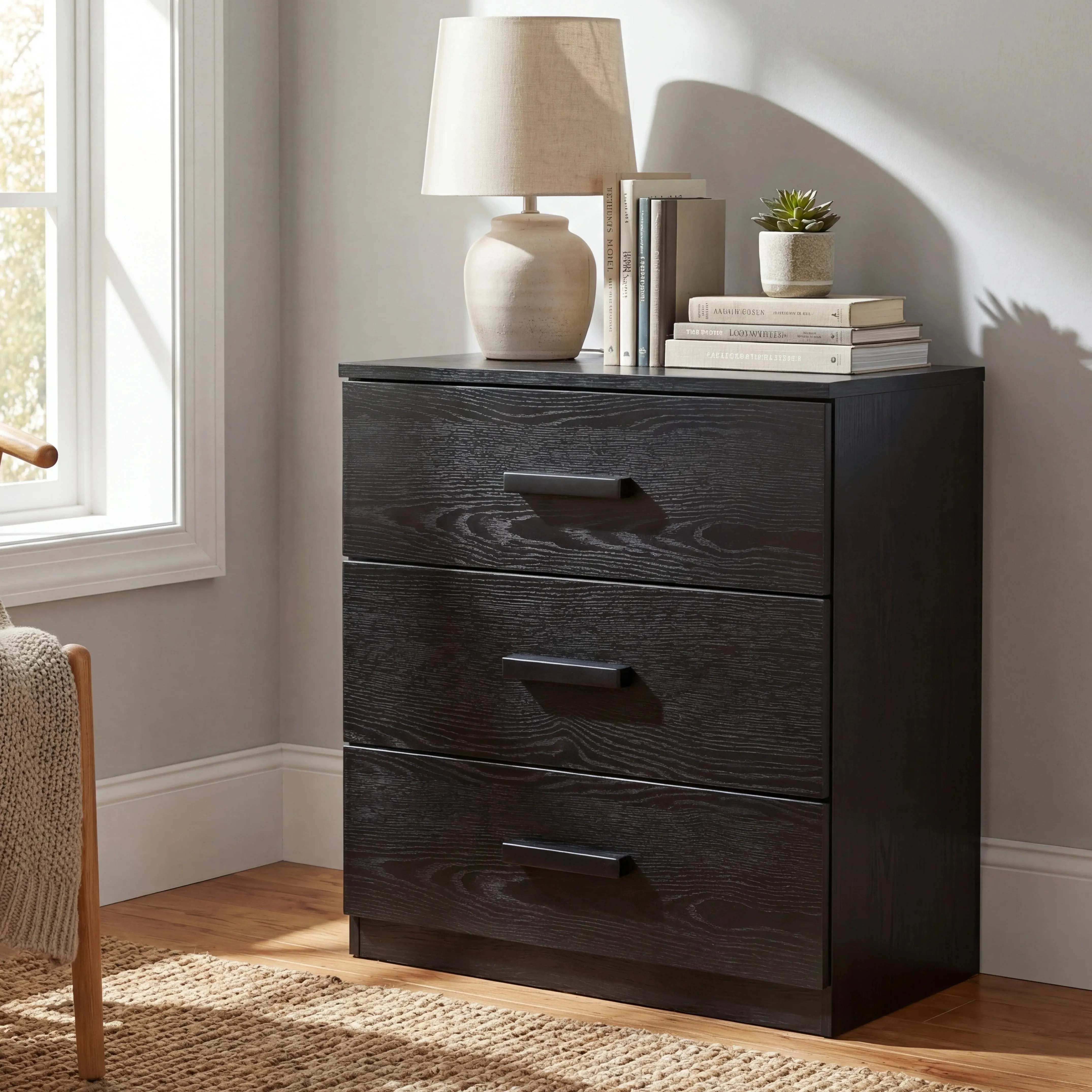 Blythe 3 Drawer Chest of Drawers - Black, Engineered Wood product