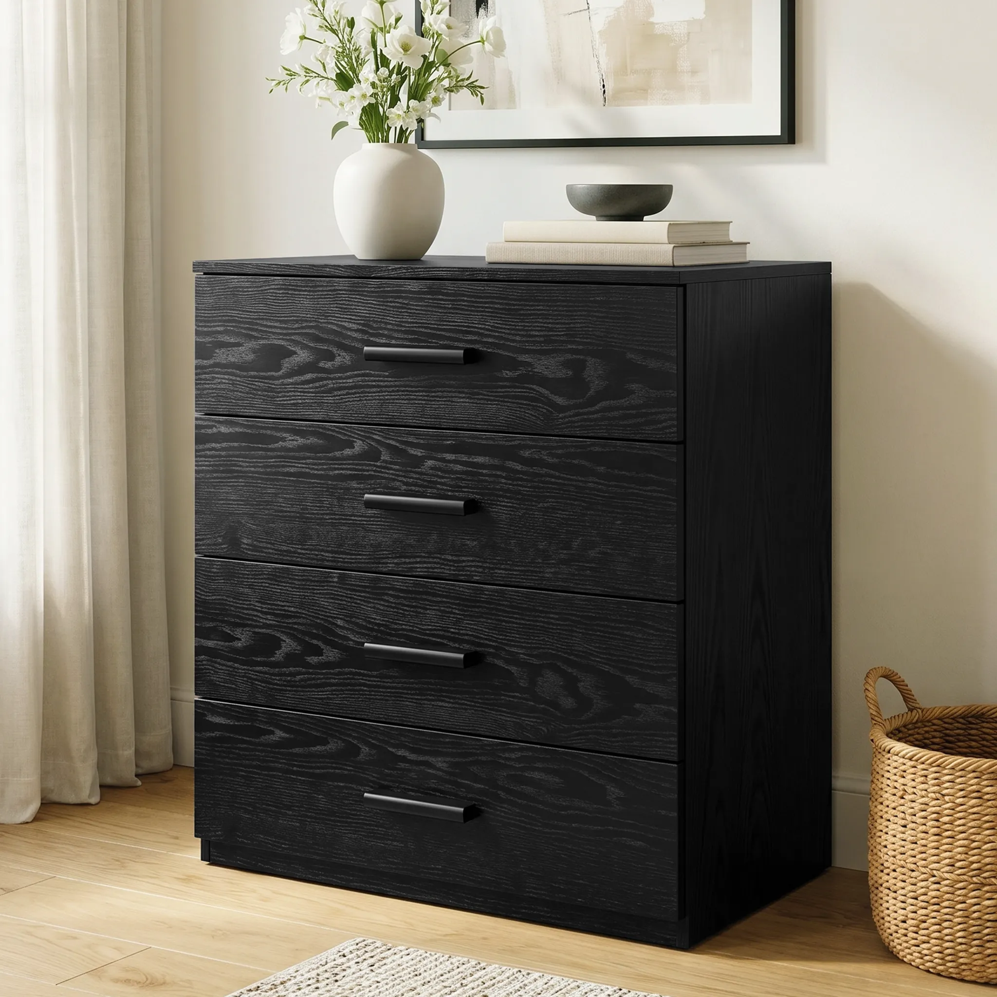 Blythe 4 Drawer Chest of Drawers - Black, Engineered Wood product