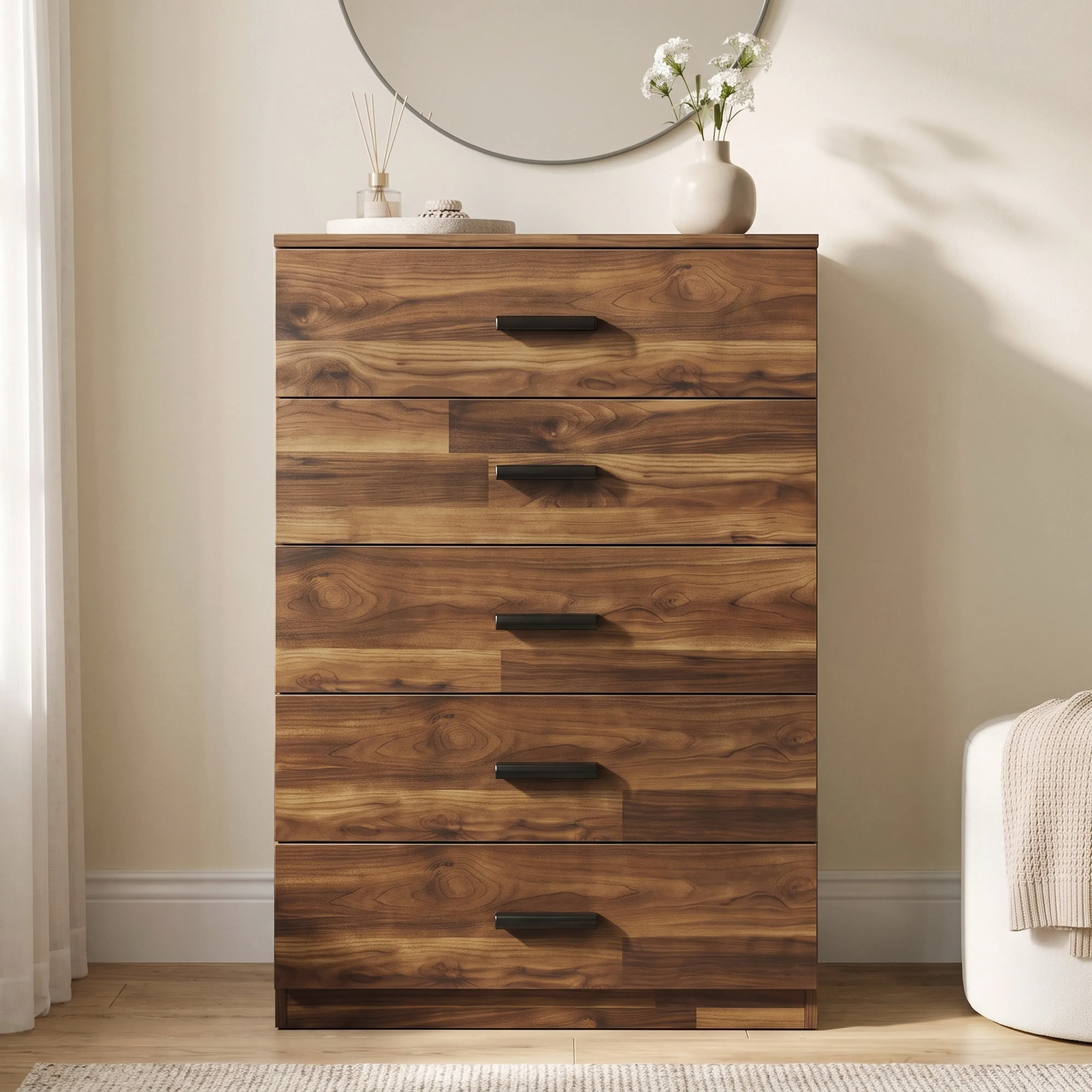 Blythe 5 Drawer Tall Chest of Drawers - Dark Bronx, Engineered Wood alternate view
