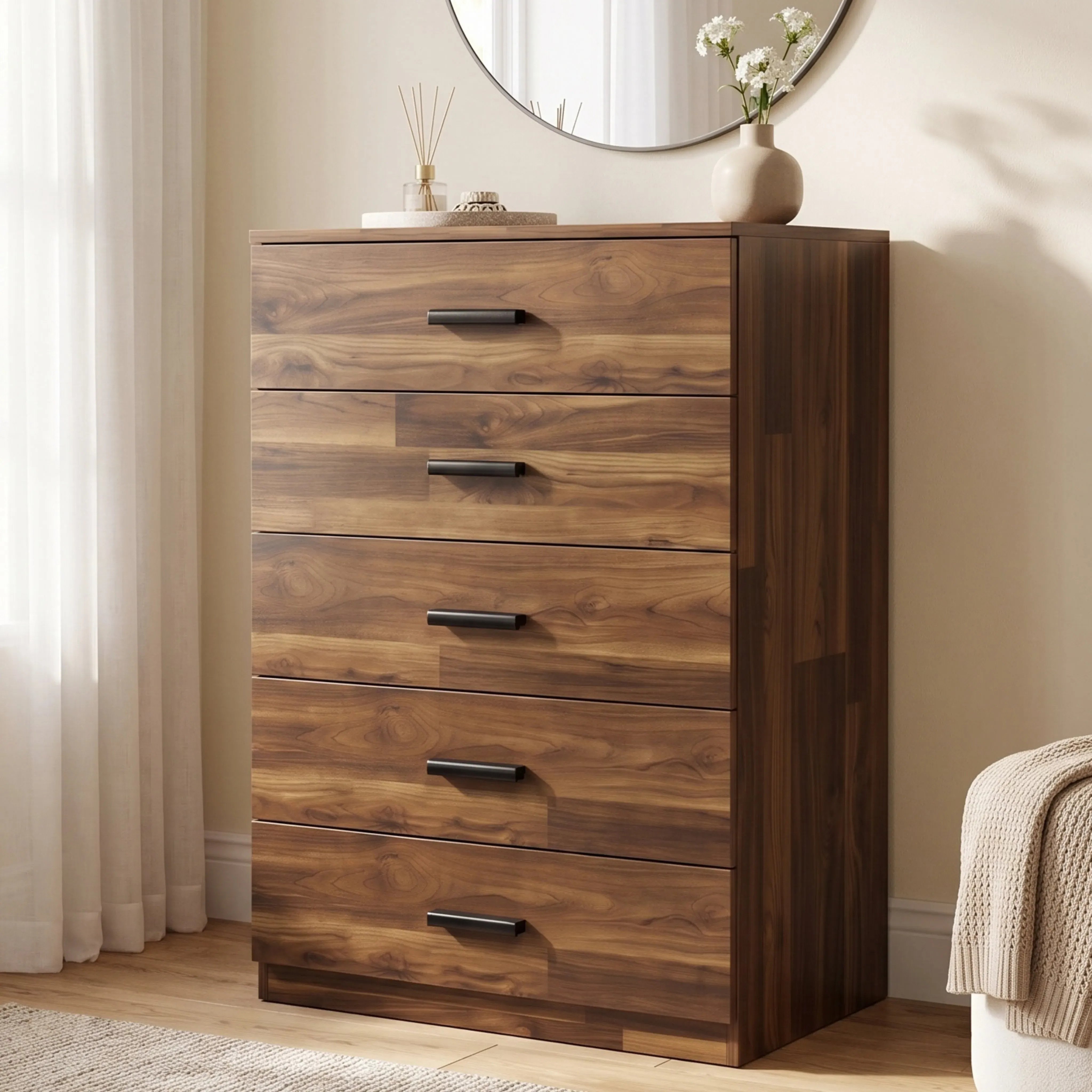 Blythe 5 Drawer Tall Chest of Drawers - Dark Bronx, Engineered Wood product