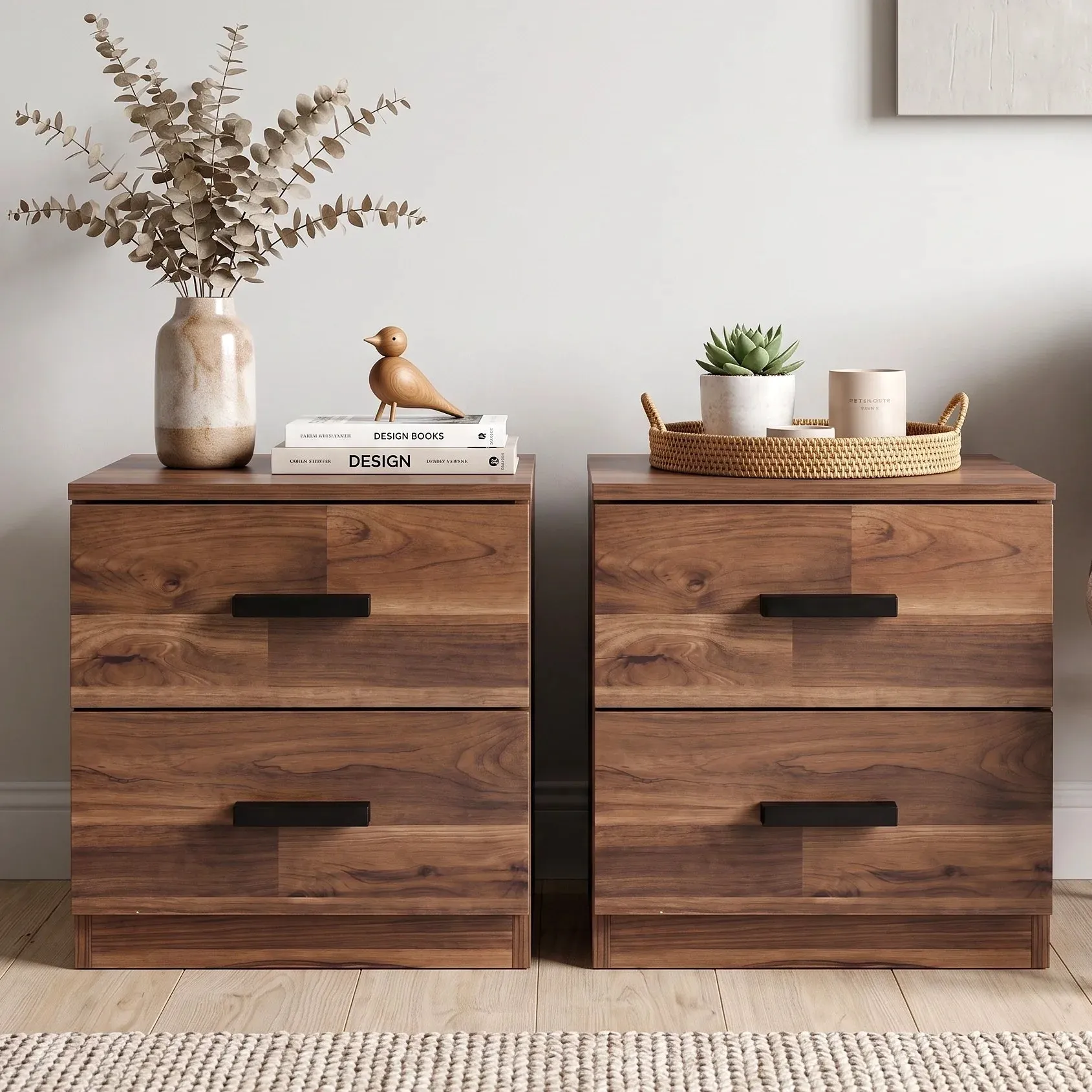 Blythe Pair of 2 Drawer Bedside Tables - Dark Bronx, Wood product