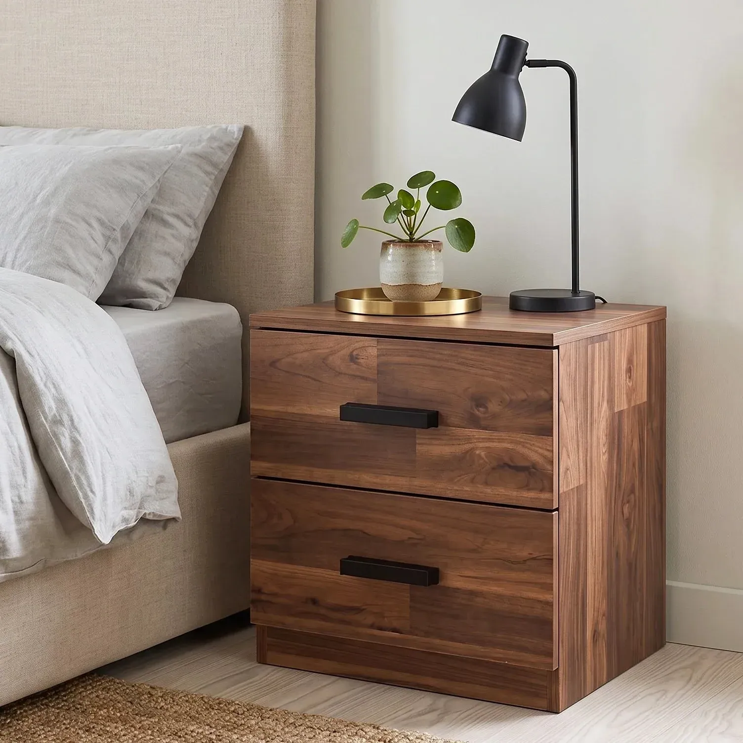 Blythe Pair of 2-Drawer Bedside Tables Wooden Handle - Black alternate view