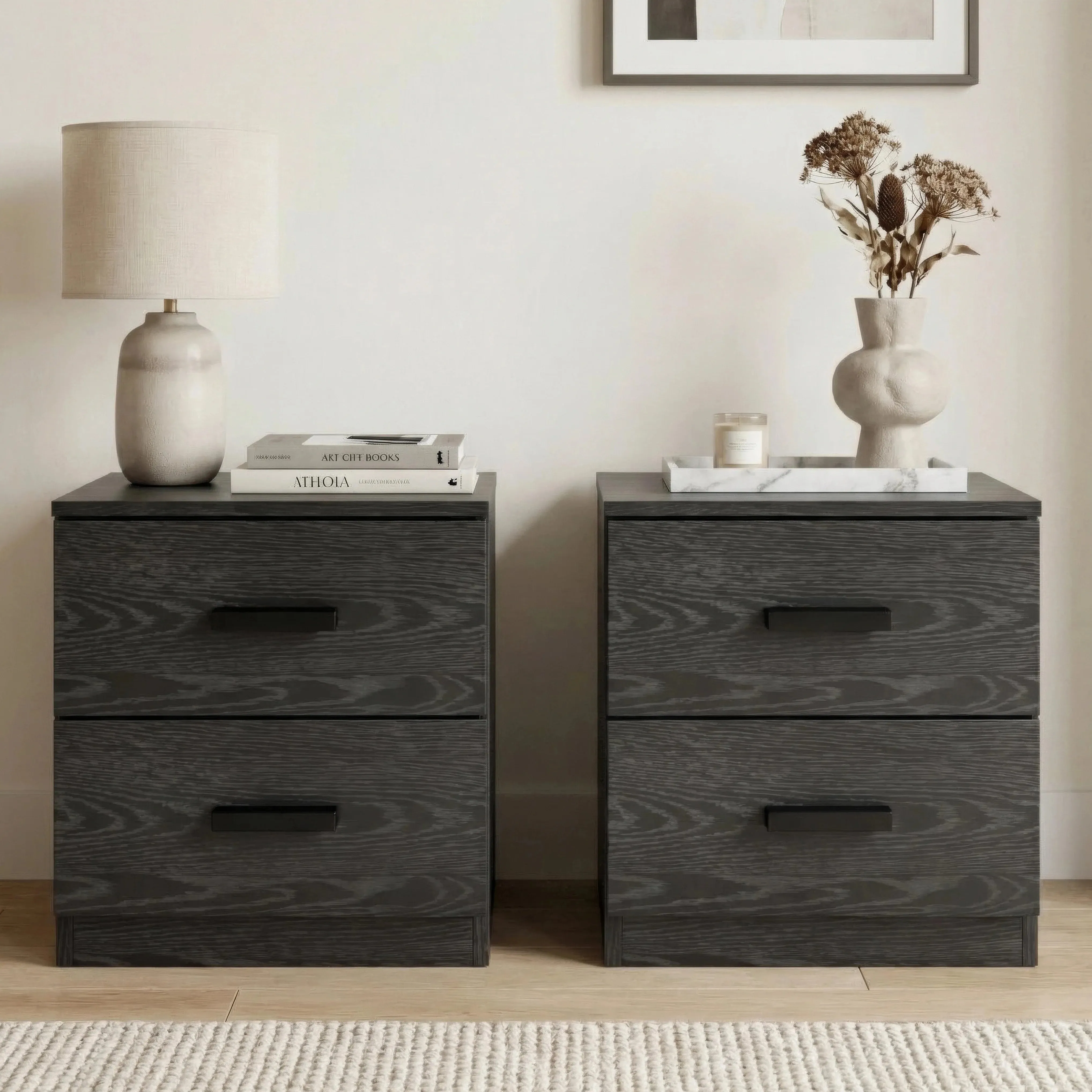 Blythe Pair of 2-Drawer Bedside Tables Wooden Handle - Black product