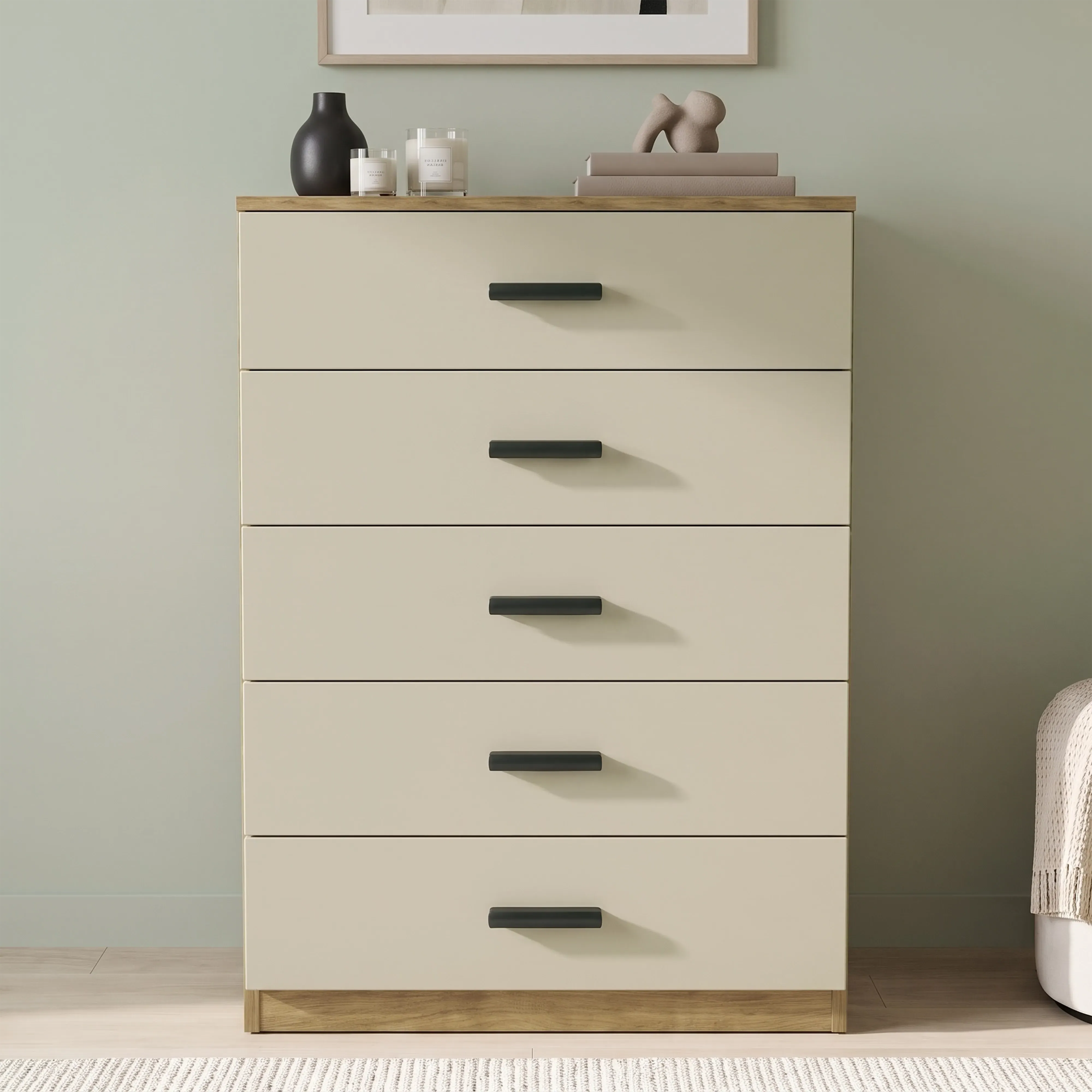 Blythe Tall 5 Drawer Chest of Drawers - Oak Cashmere, Engineered Wood alternate view
