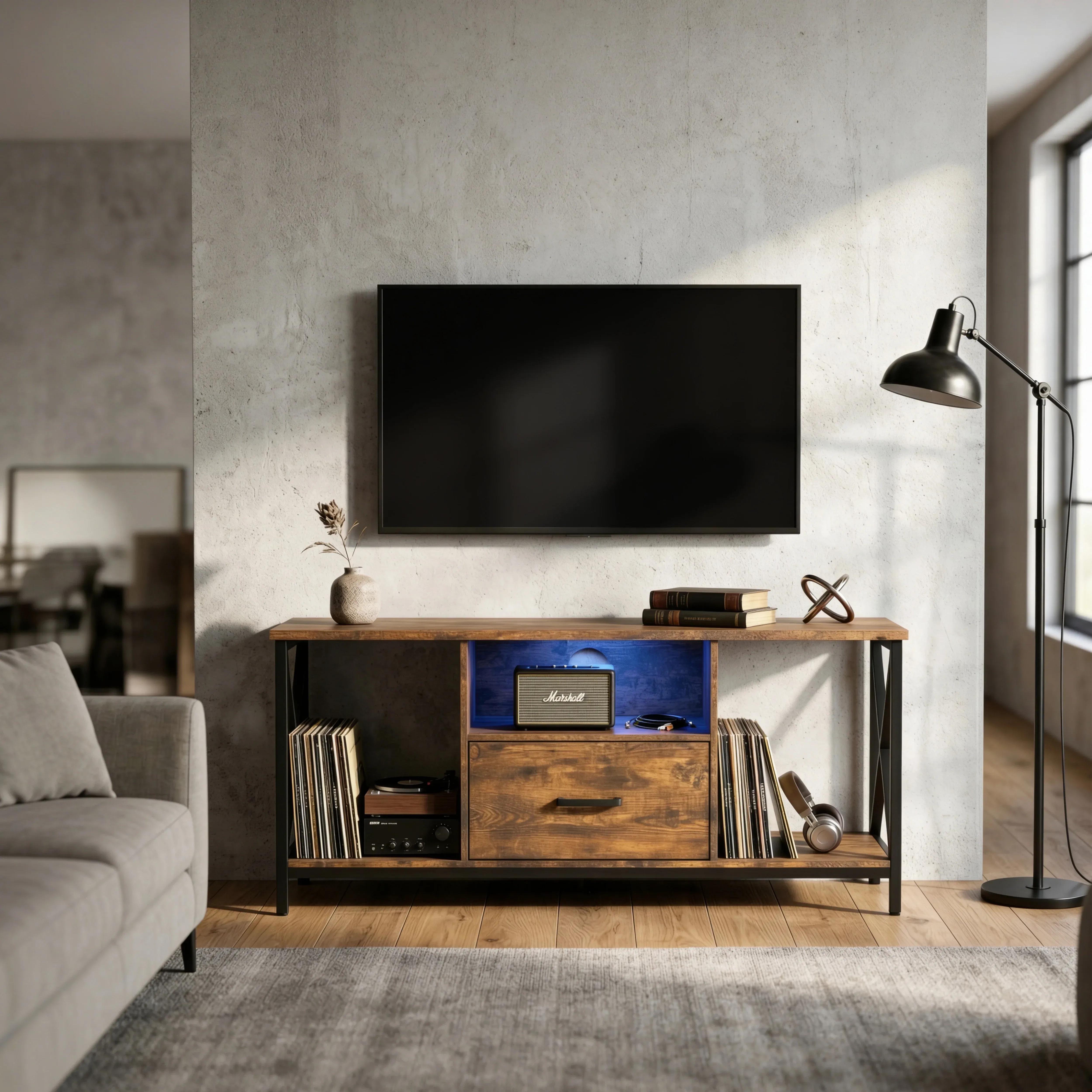 Calvera LED TV Stand with Storage - Rustic, MDF alternate view