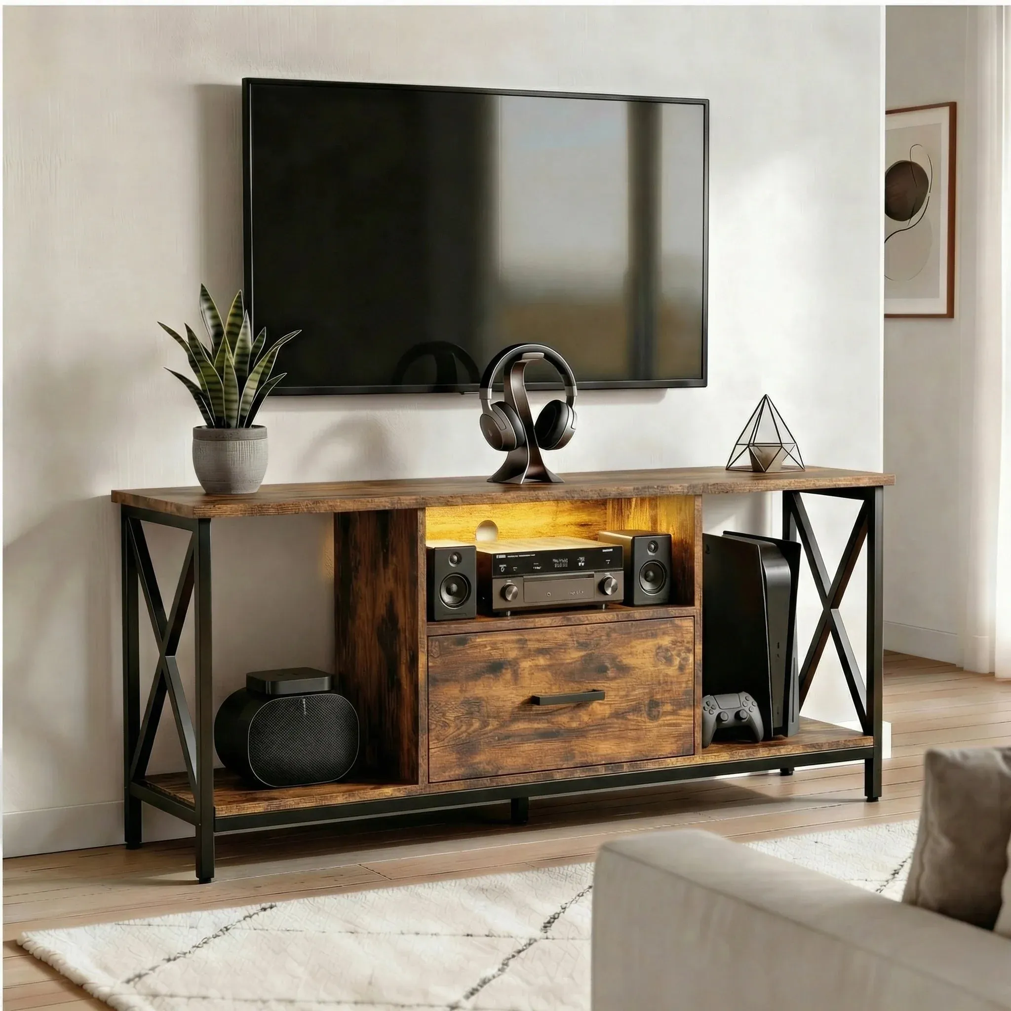 Calvera LED TV Stand with Storage - Rustic, MDF product