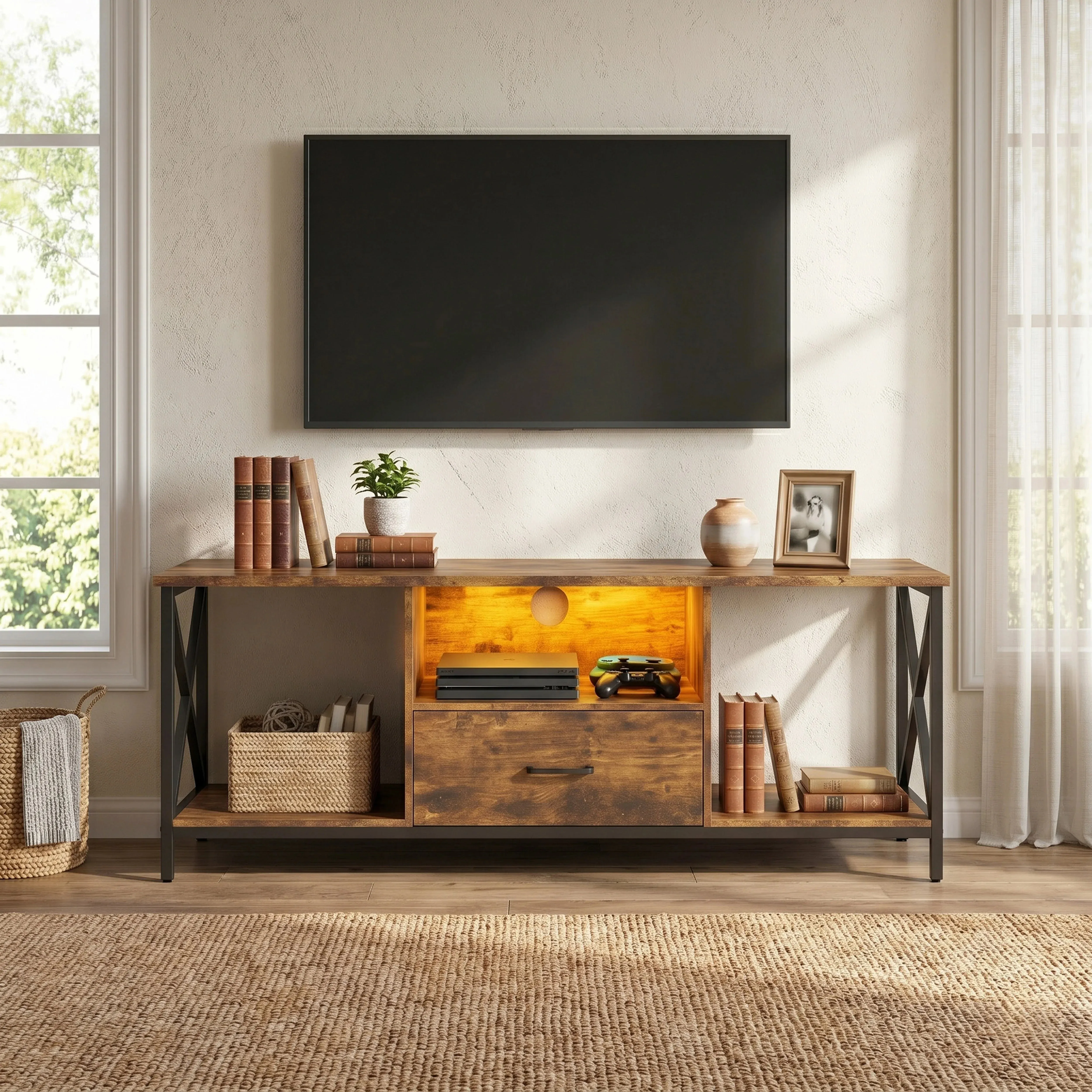 Calvera LED TV Stand with Storage - Rustic, Melamine alternate view