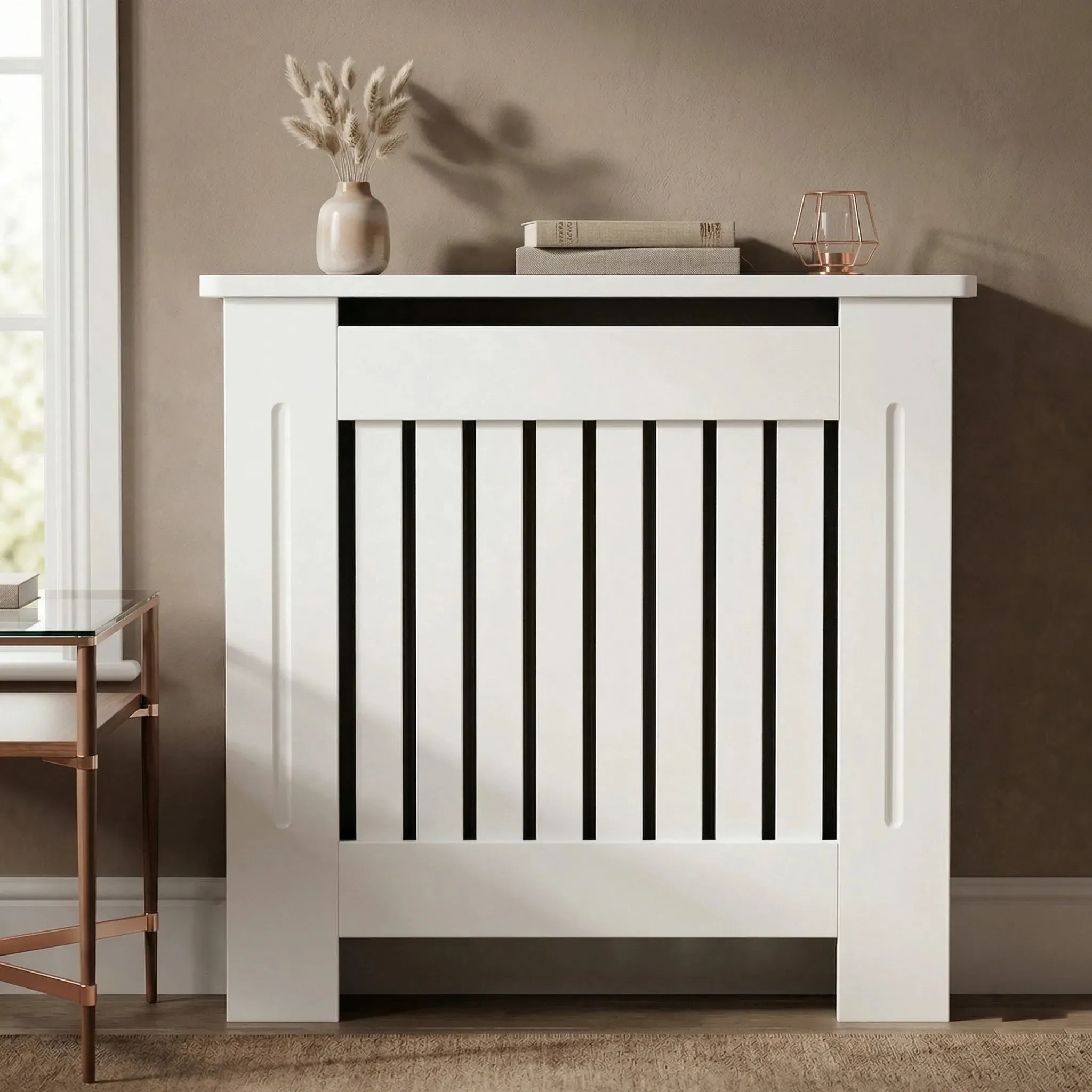 Chelsea Small Radiator Cover with Vertical Slats - White, MDF product