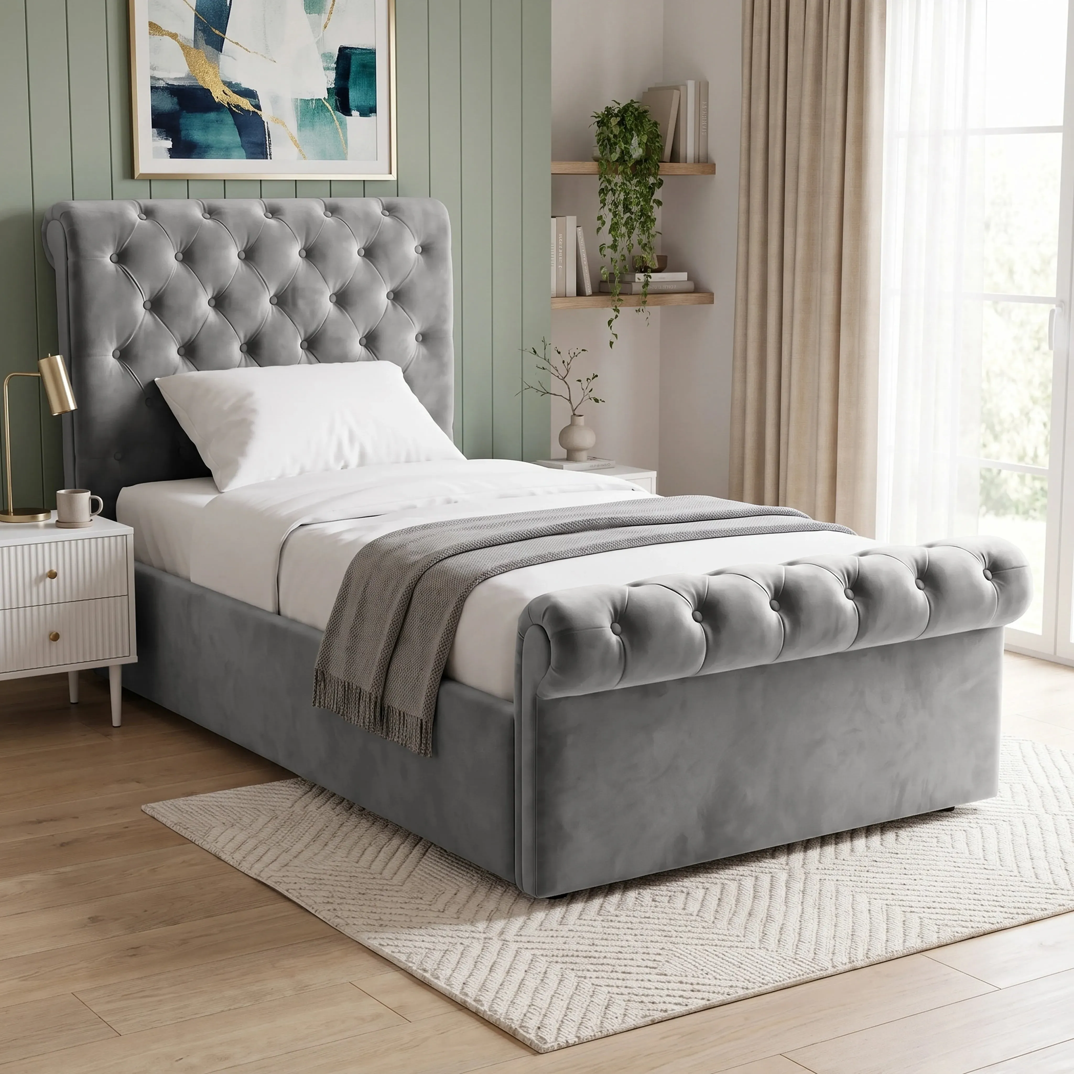 Chesterfield Single Ottoman Bed with Storage - Grey, Velvet product