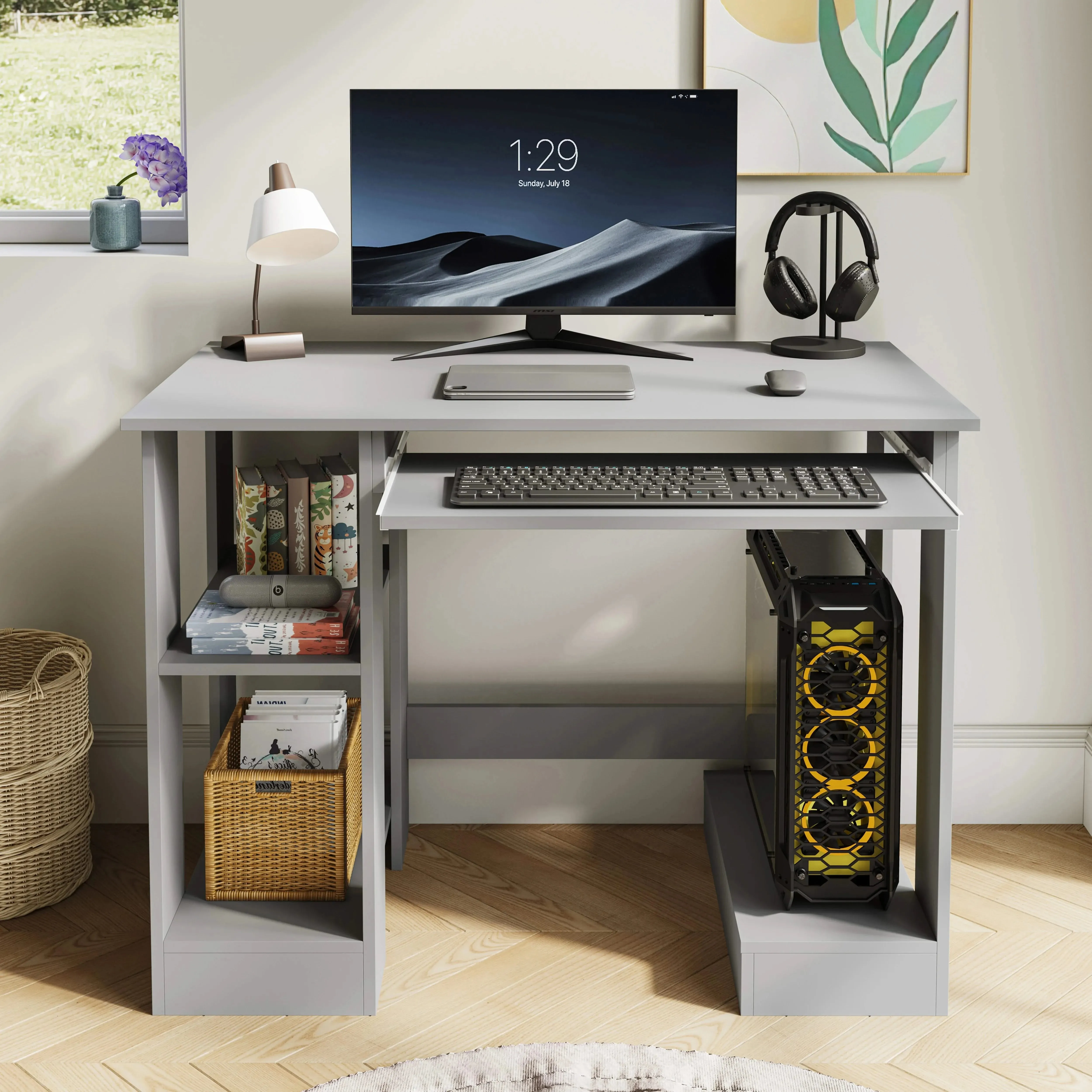 Computer Desk with Storage and Keyboard Tray - Grey alternate view