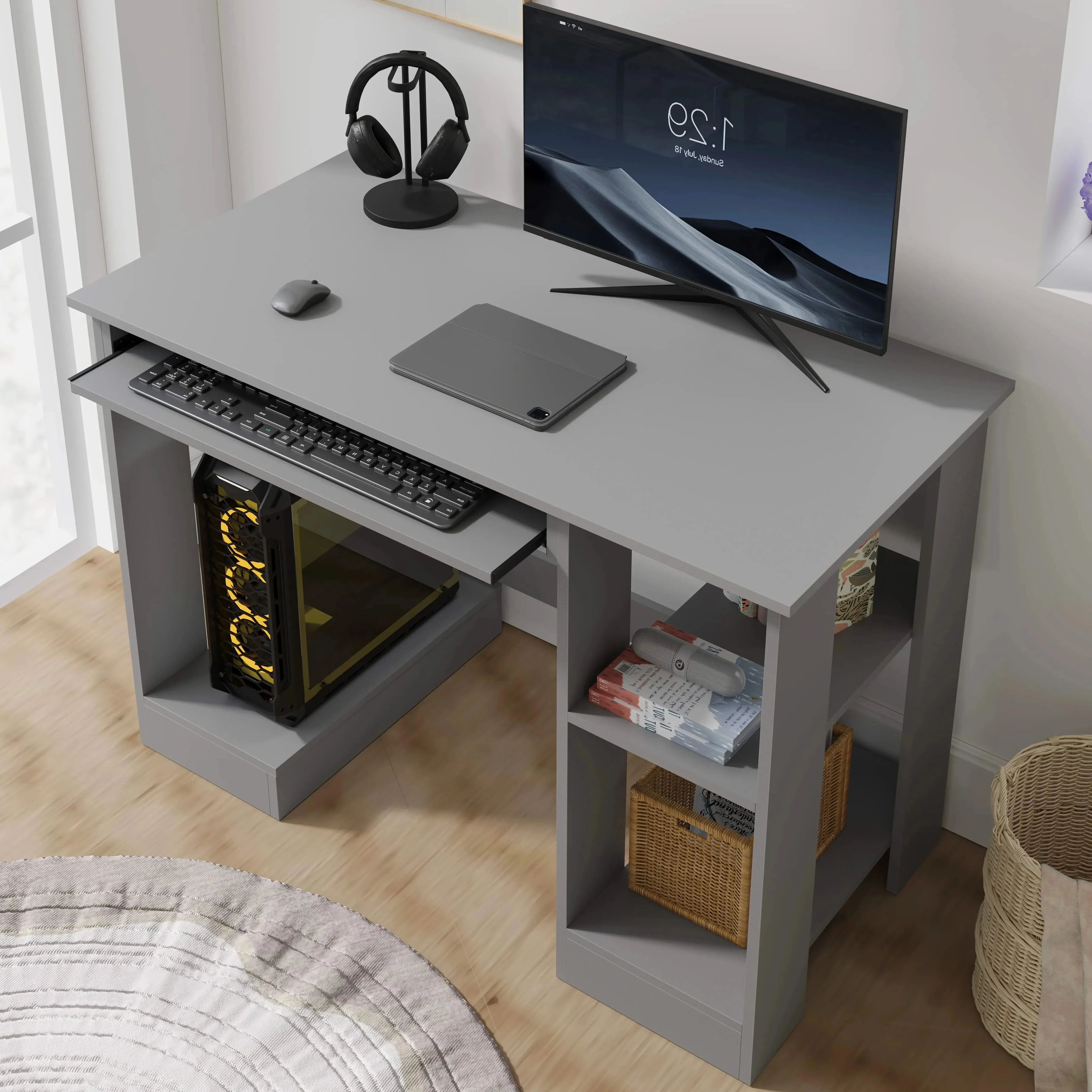 Computer Desk with Storage and Keyboard Tray - Grey product