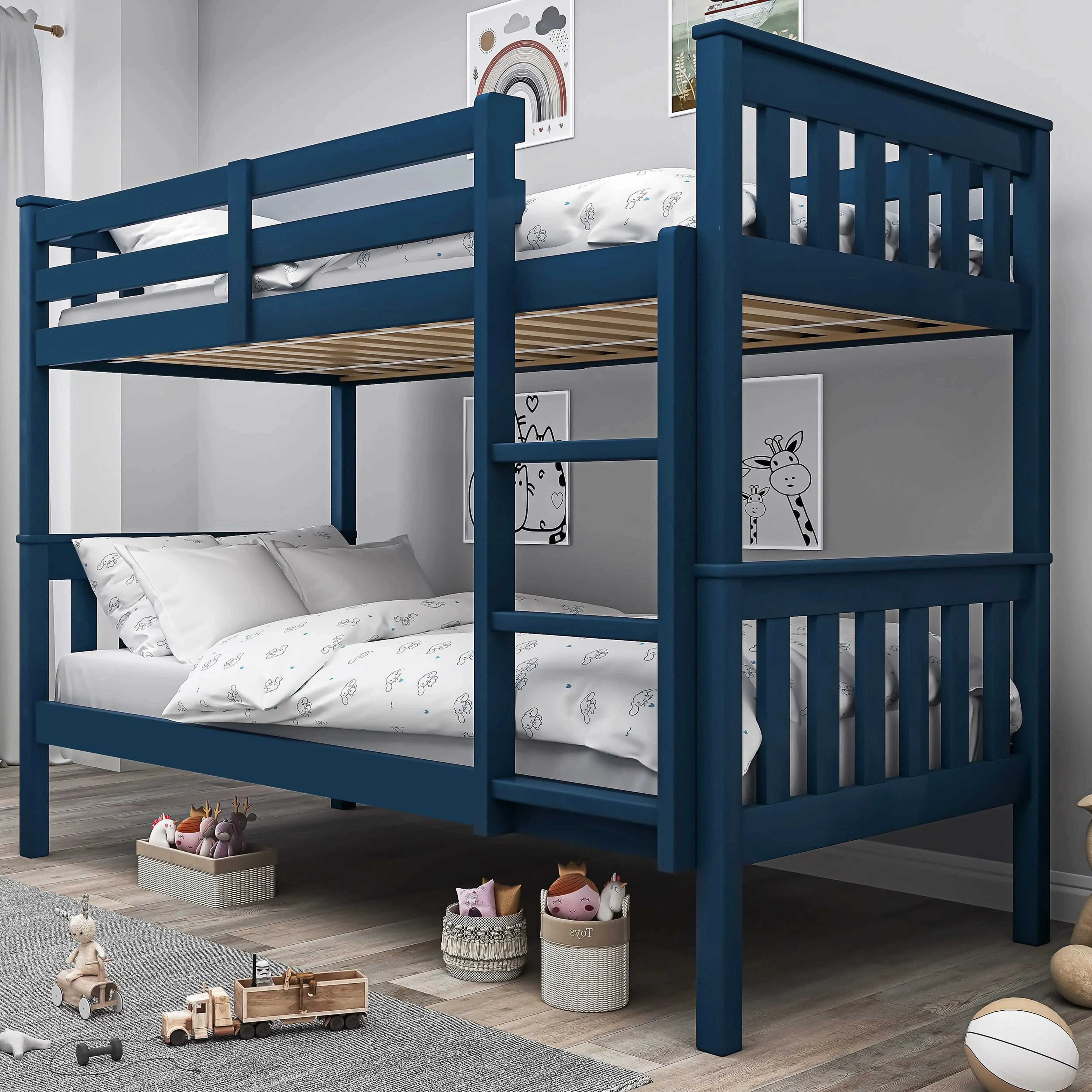 Detachable Double Bunk Bed - Blue, Solid Wood product