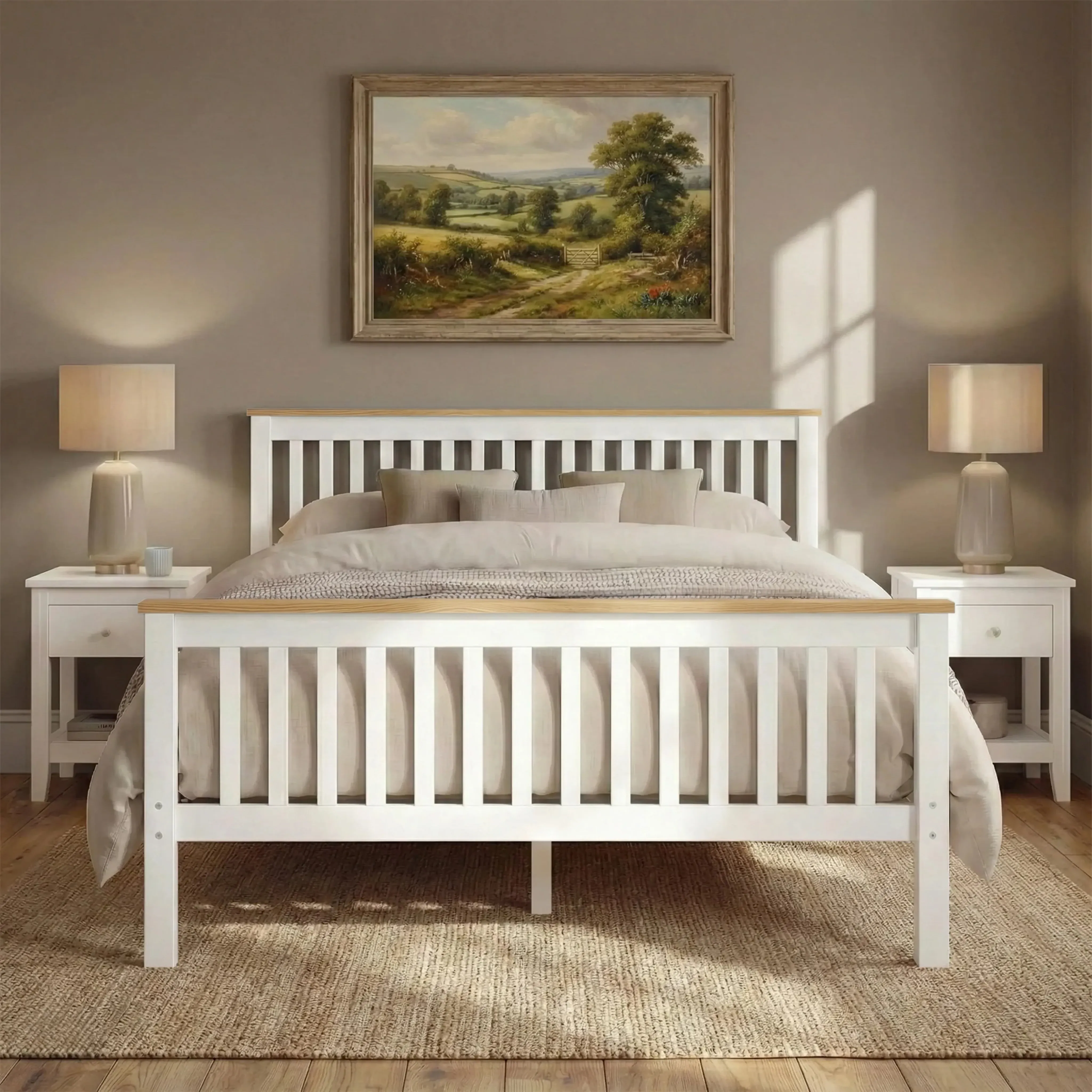 Double Bed Frame - White, Solid Wood alternate view