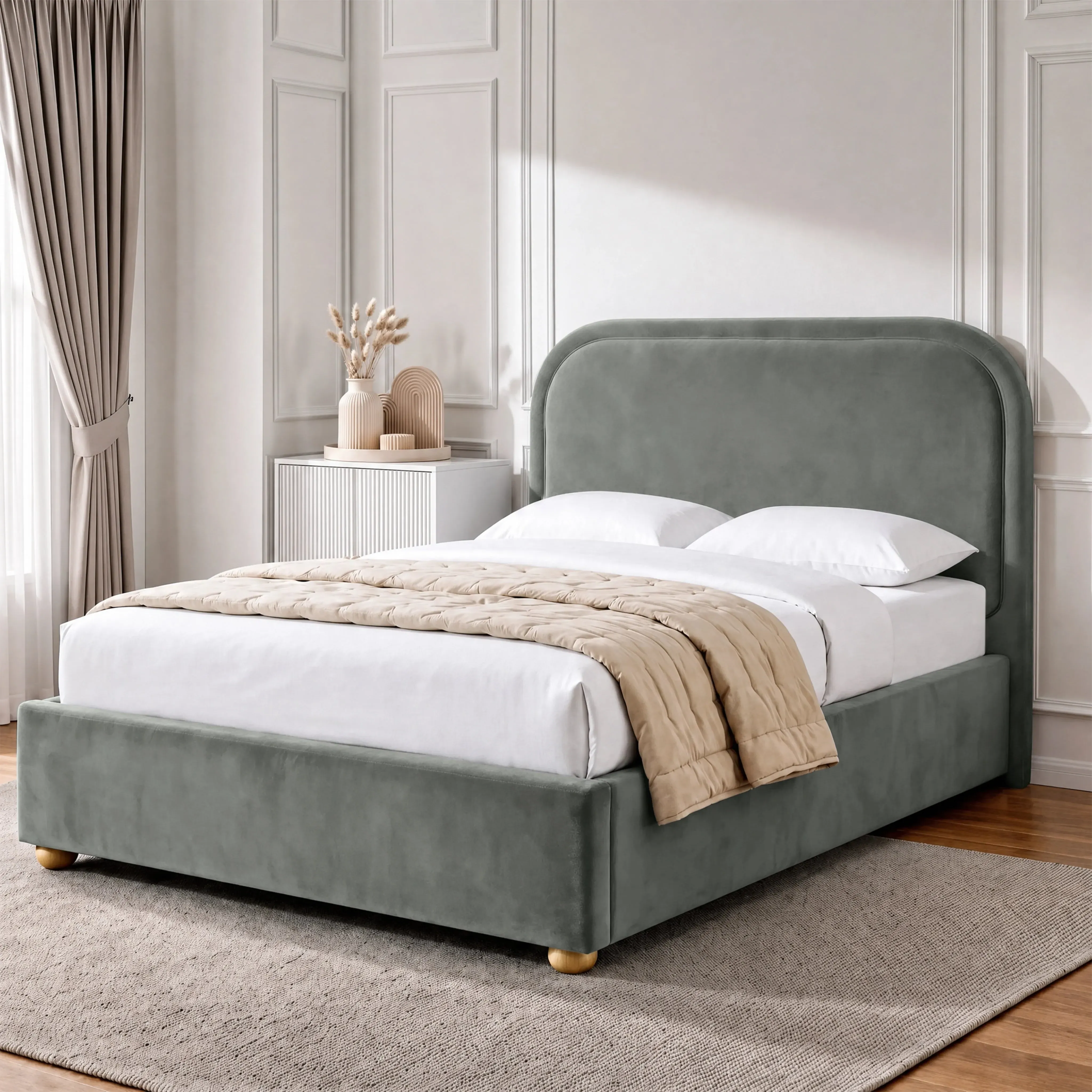 Double Ottoman Storage Bed Frame with Curved Headboard - Grey, Velvet product