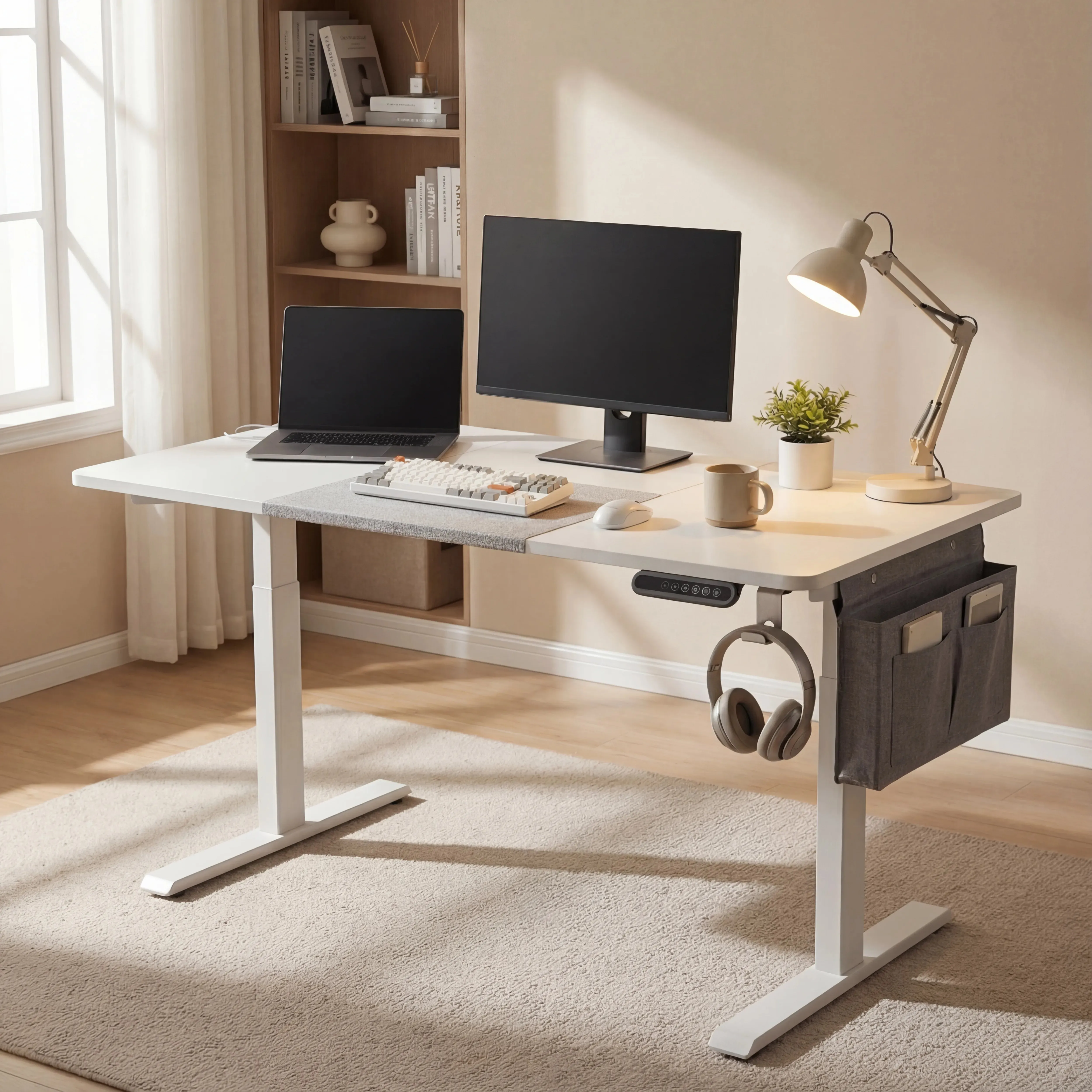 Electric Standing Desk Height Adjustable - White, 120cm alternate view