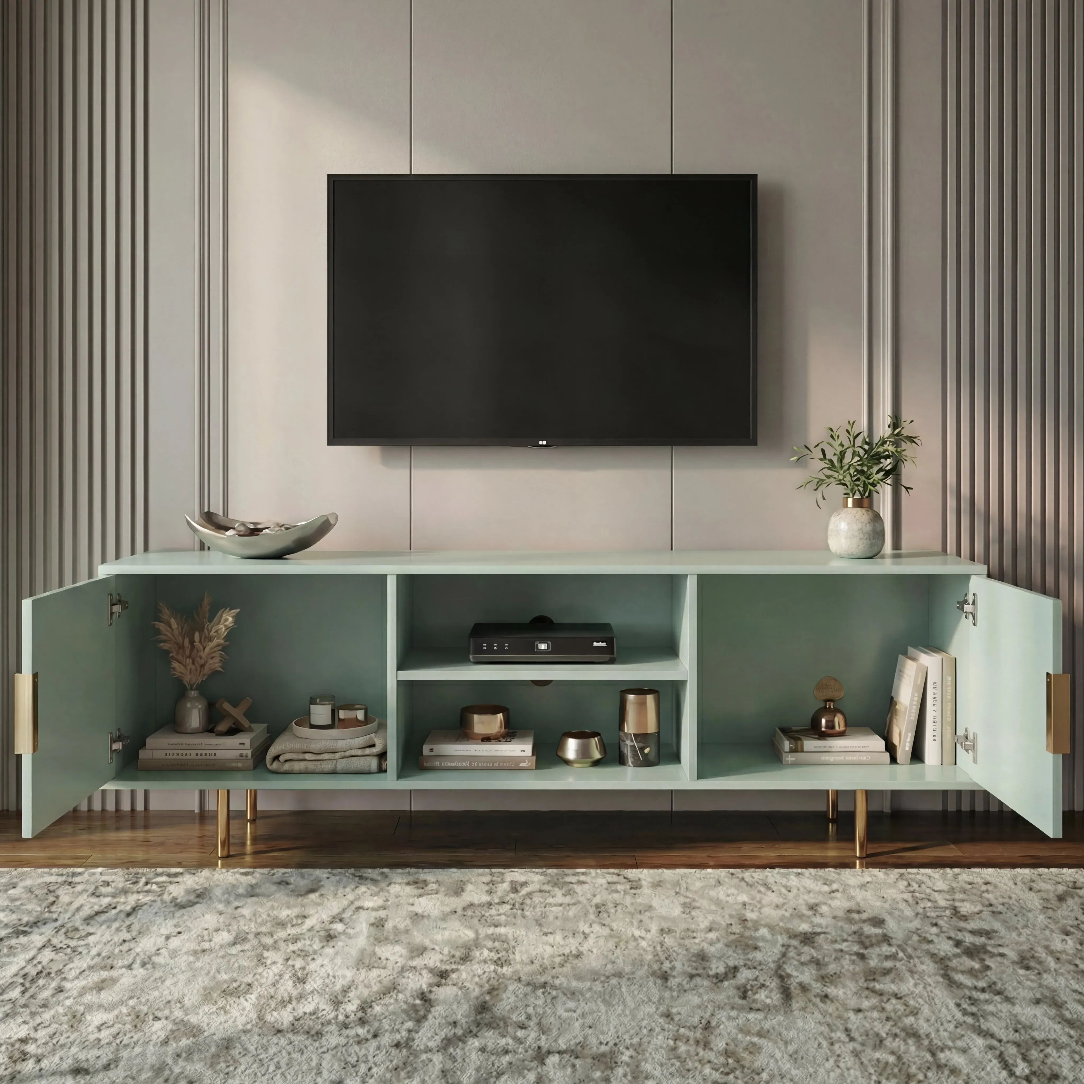 Fluted 180cm TV Unit with Storage - Grey, Engineered Wood alternate view