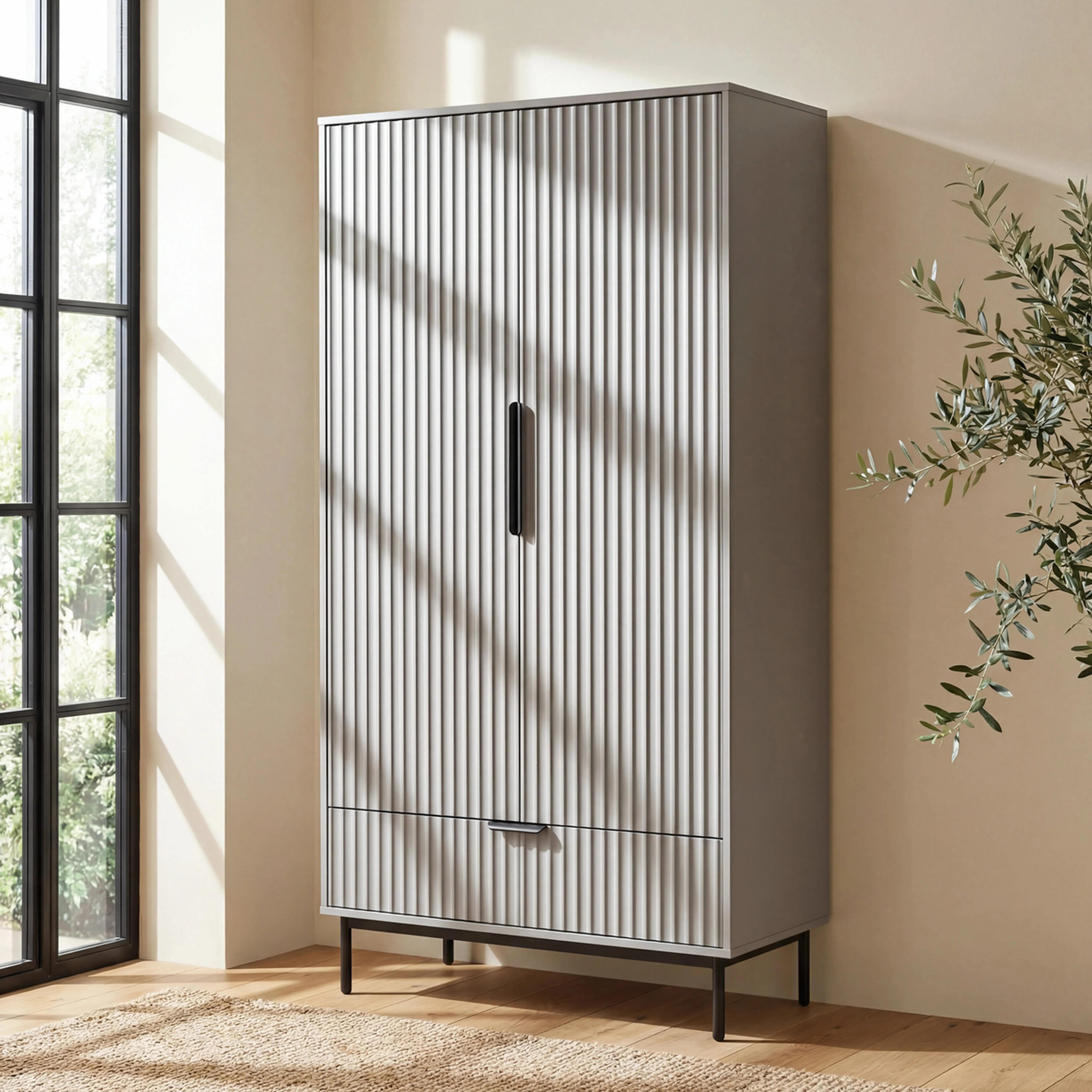Fluted 2-Door Wardrobe with Drawers and Hanging Rail - Grey product