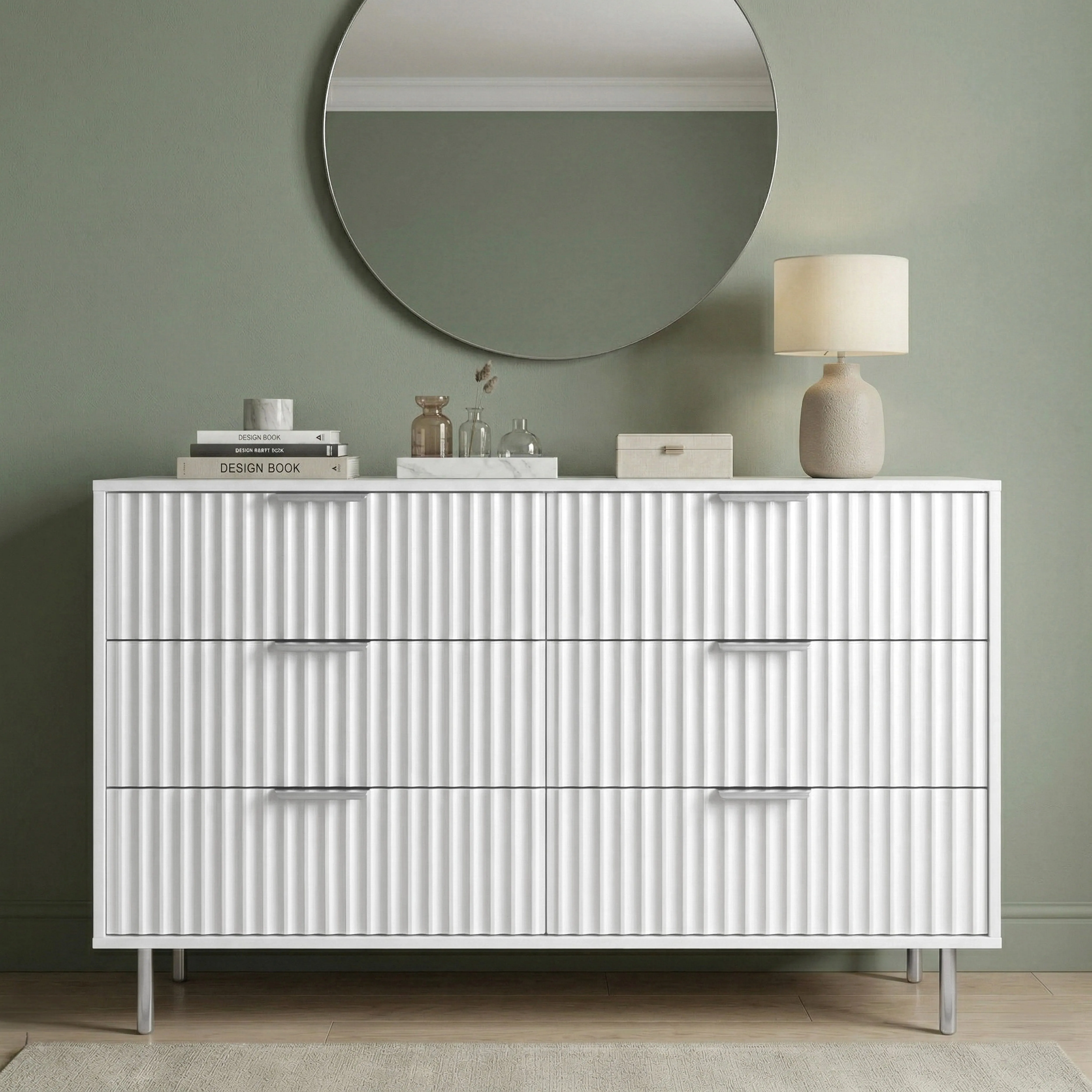 Fluted Wide 6 Drawer Chest of Drawers - White alternate view
