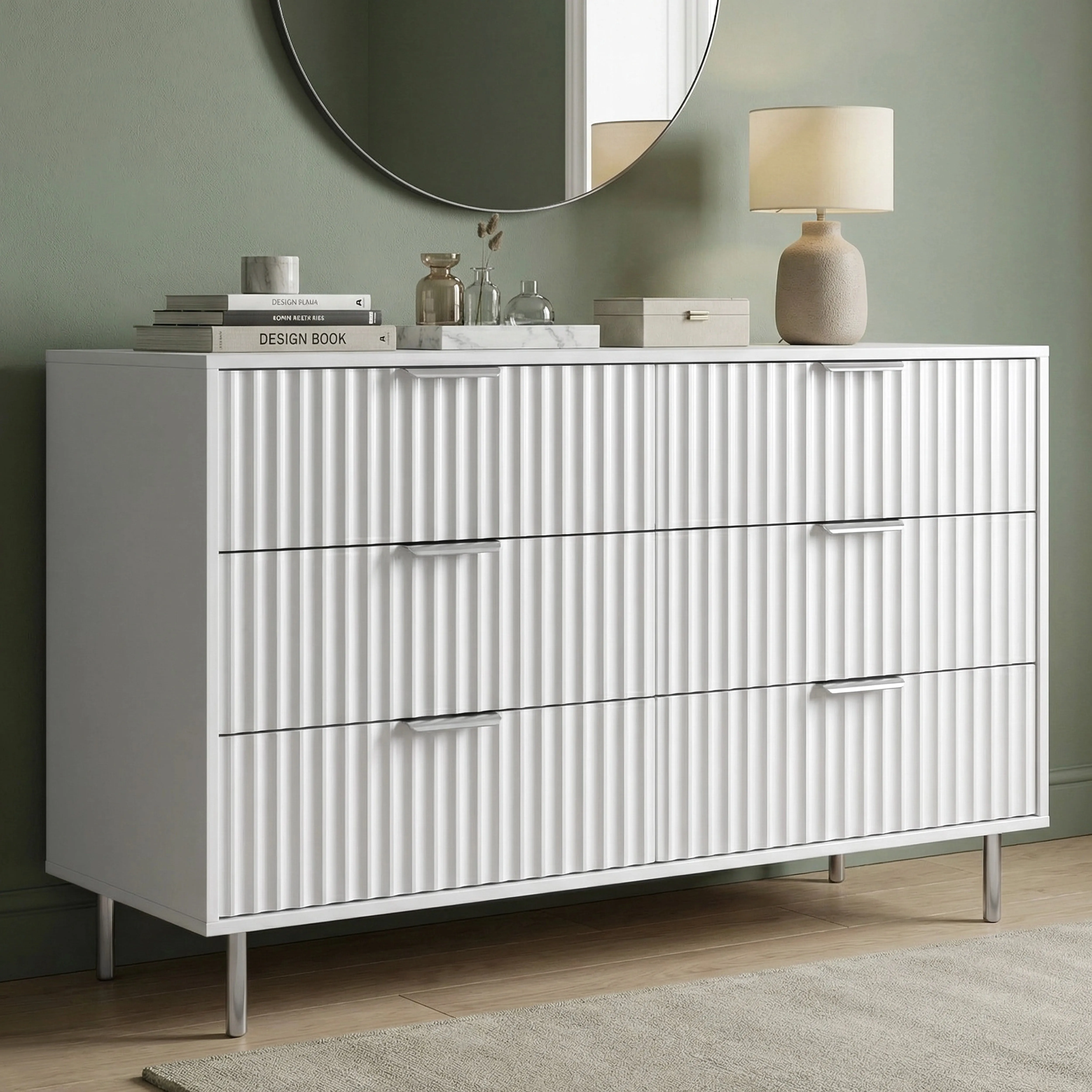 Fluted Wide 6 Drawer Chest of Drawers - White product