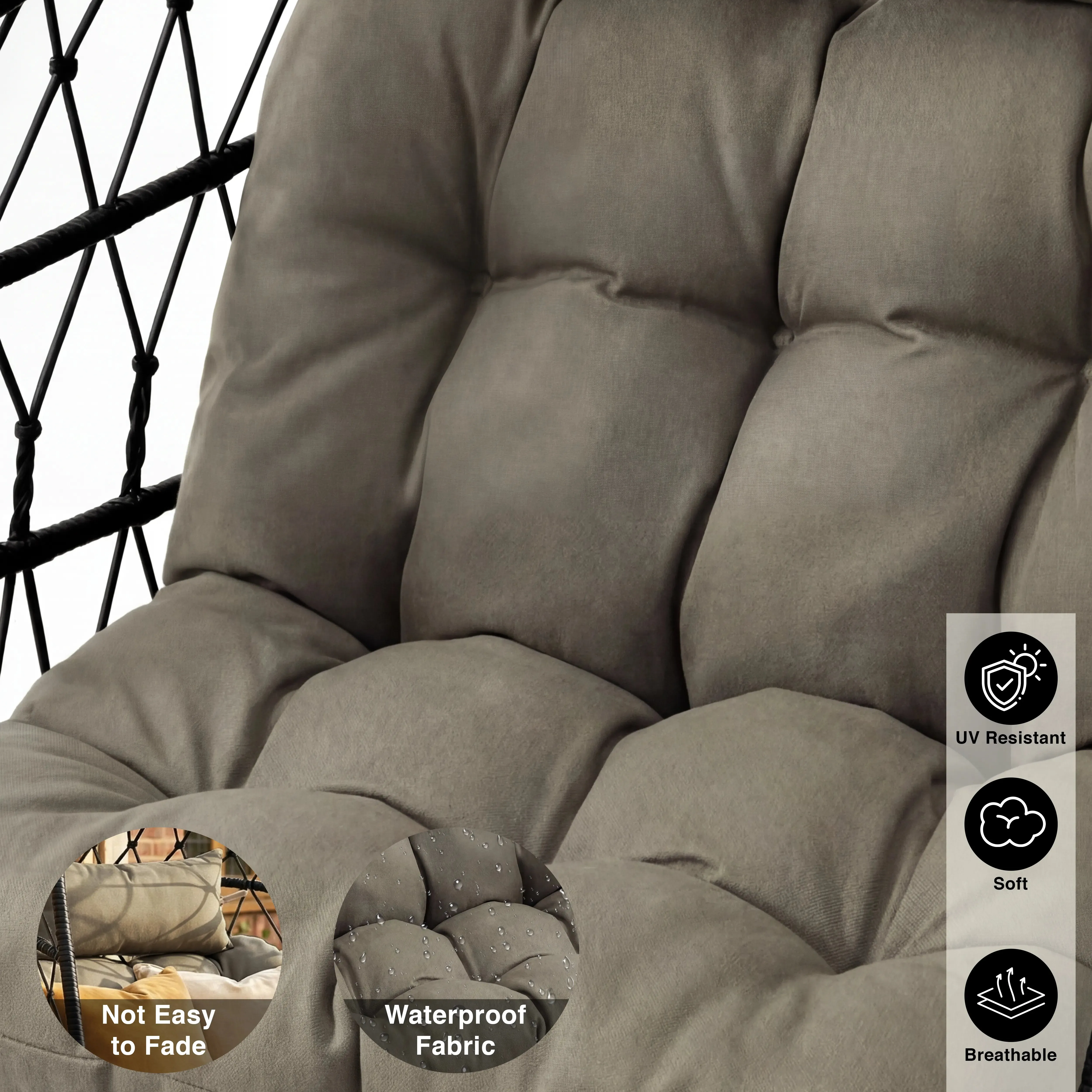 Foldable Hanging Egg Chair with Stand & Cushion - Grey alternate view